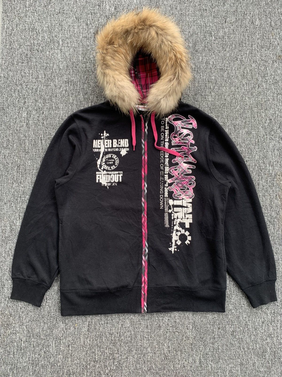 Japanese Brand Double Focus Gothic Poem Black Pink Fur Hoodie Size US L / EU 52-54 / 3 - 3 Thumbnail