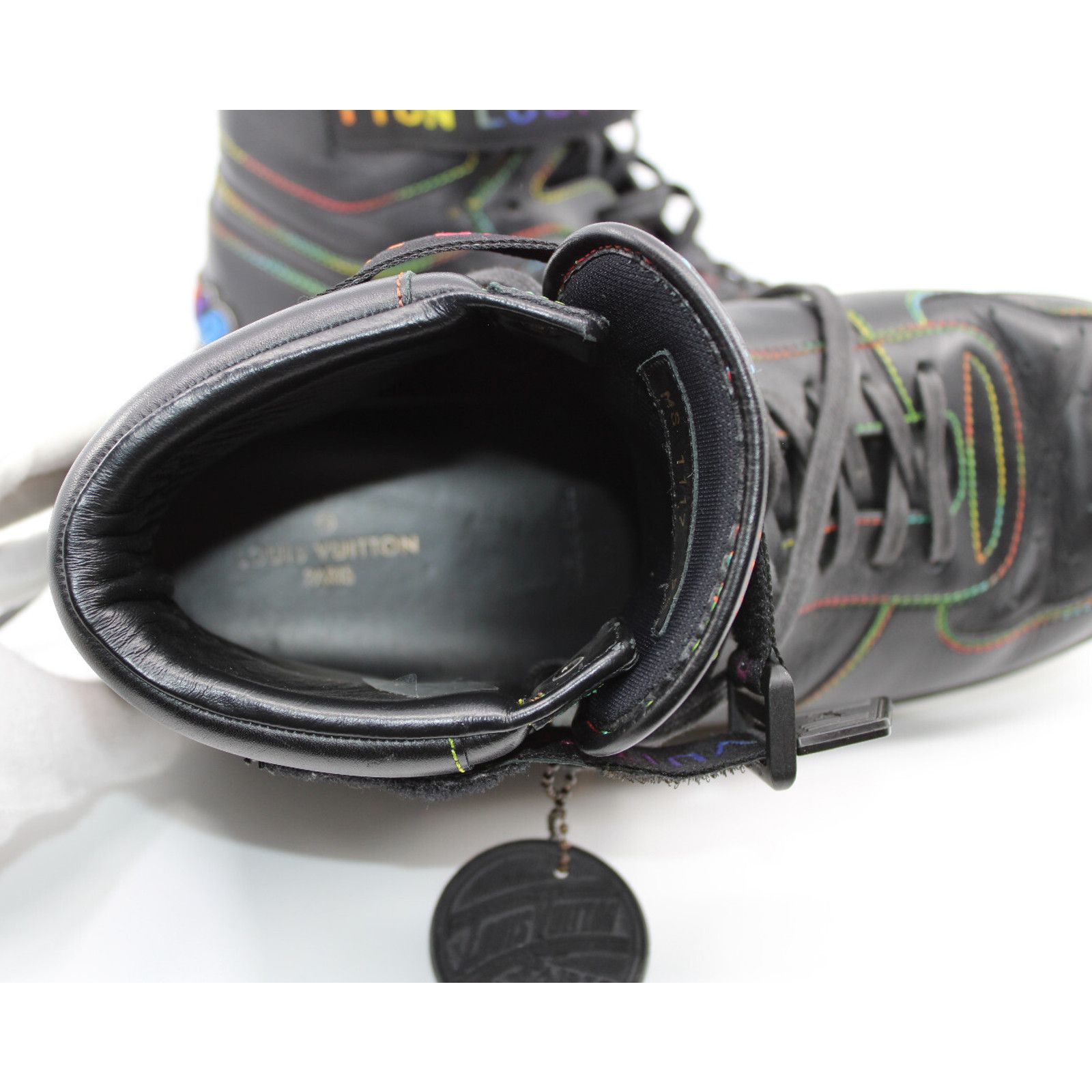 Louis Vuitton LOUIS VUITTON Rivoli Black Rainbow Calfskin Sneakers LV 9.5 Size US 10.5 / EU 43-44 - 7 Thumbnail
