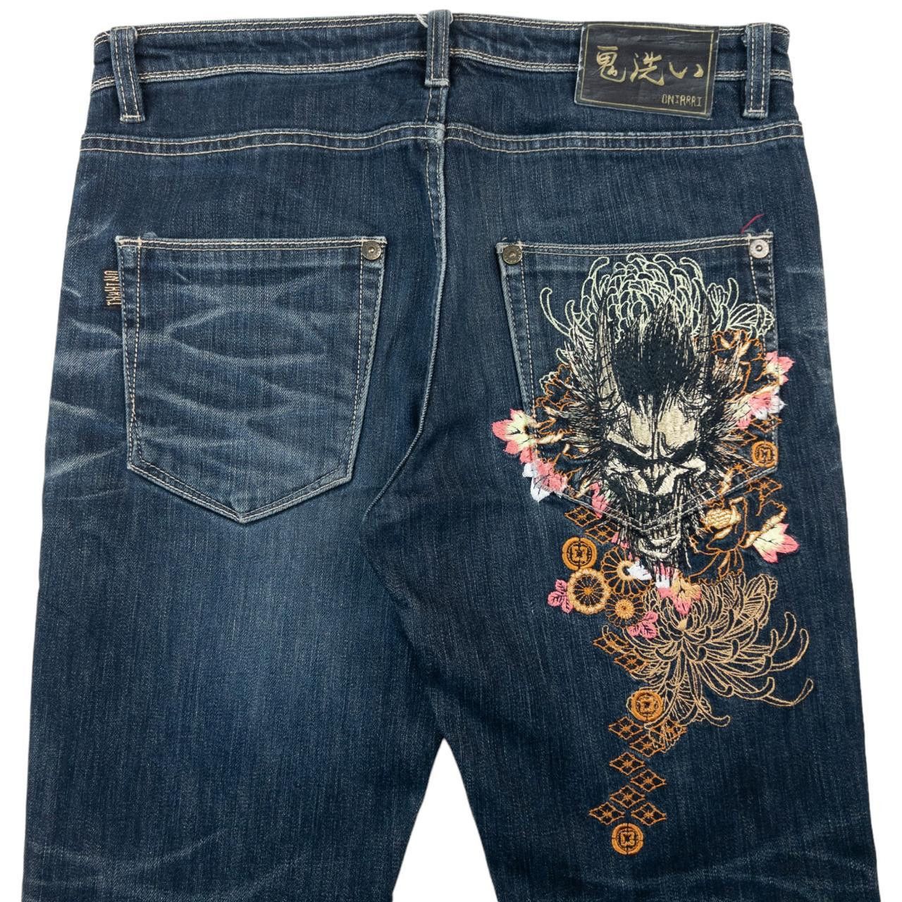 Other Vintage Oniarai Japanese Embroidered Denim Jeans Size W34 Size US 34 / EU 50 - 1 Thumbnail