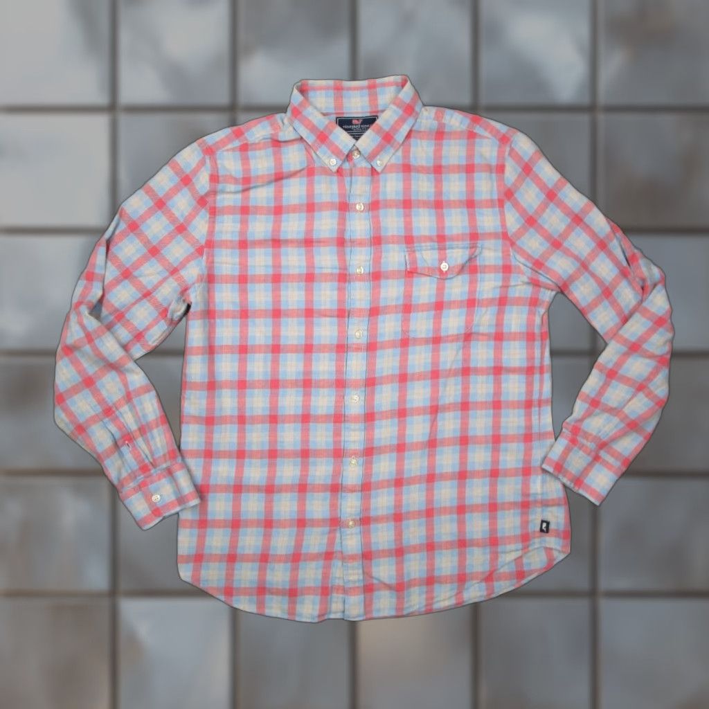 Vineyard Vines VINTAGE Vineyard Vines Men's Slim Fit Check Button-Up Shirt L Pink Cotton Linen Whale Logo Casual Size US L / EU 52-54 / 3 - 1 Thumbnail