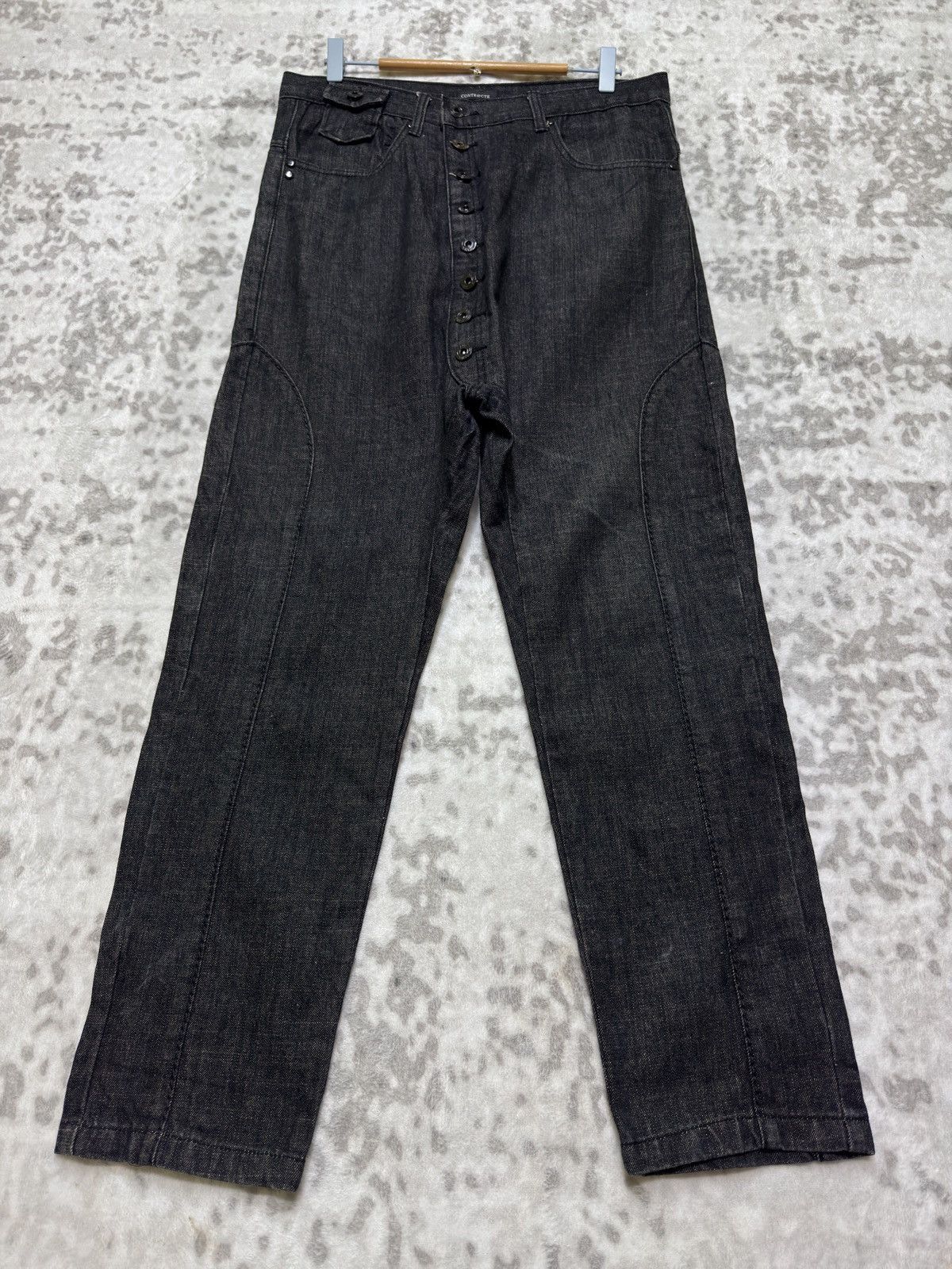 Japanese Brand CONTRACTE Long Rise Crotch Panel Denim Avant Garde Pants Size US 32 / EU 48 - 1 Thumbnail