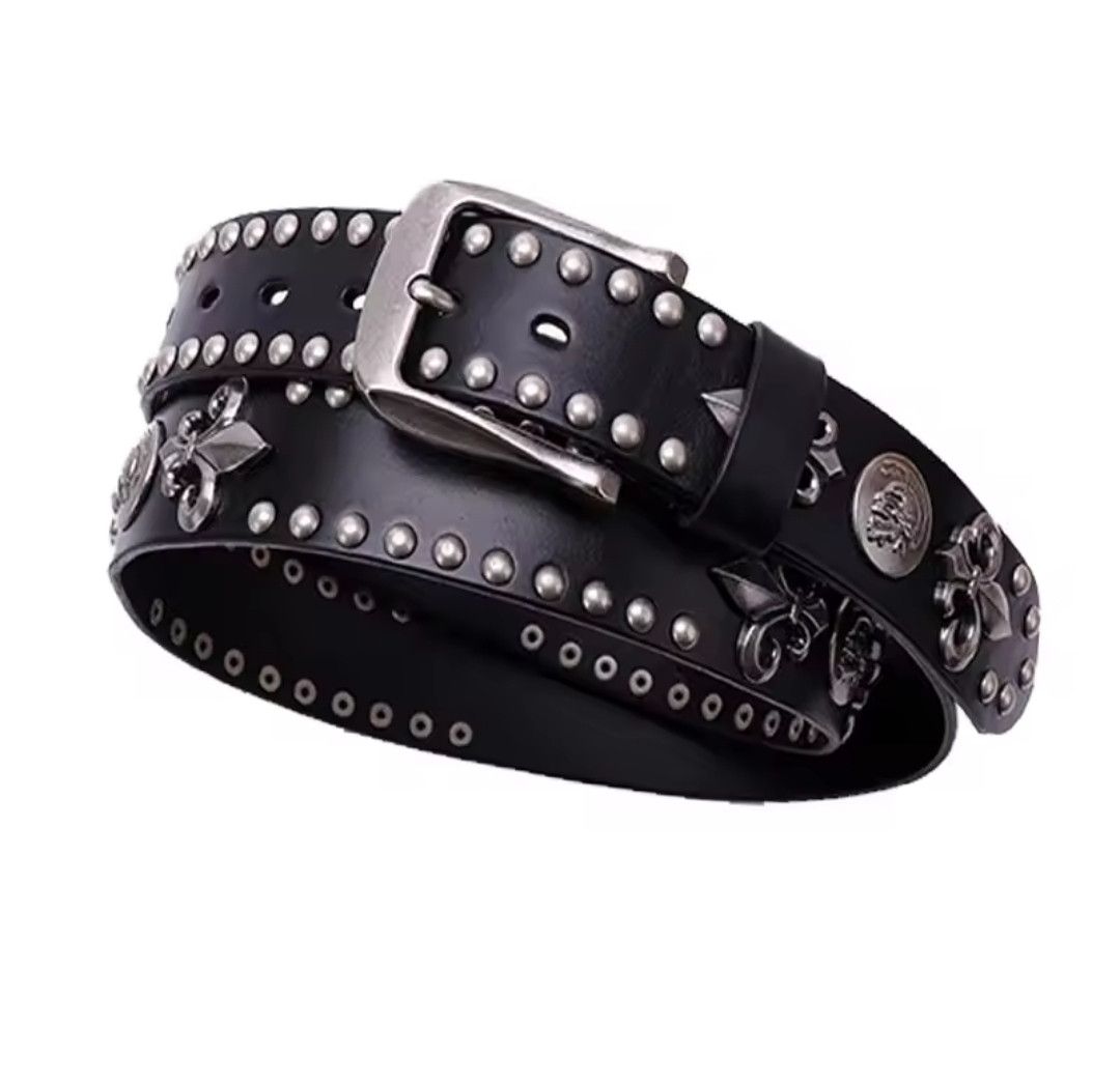 Japanese Brand × Leather × Vintage Y2K Rivet Stud Leather Belt Rock 38-42" Size ONE SIZE - 6 Thumbnail
