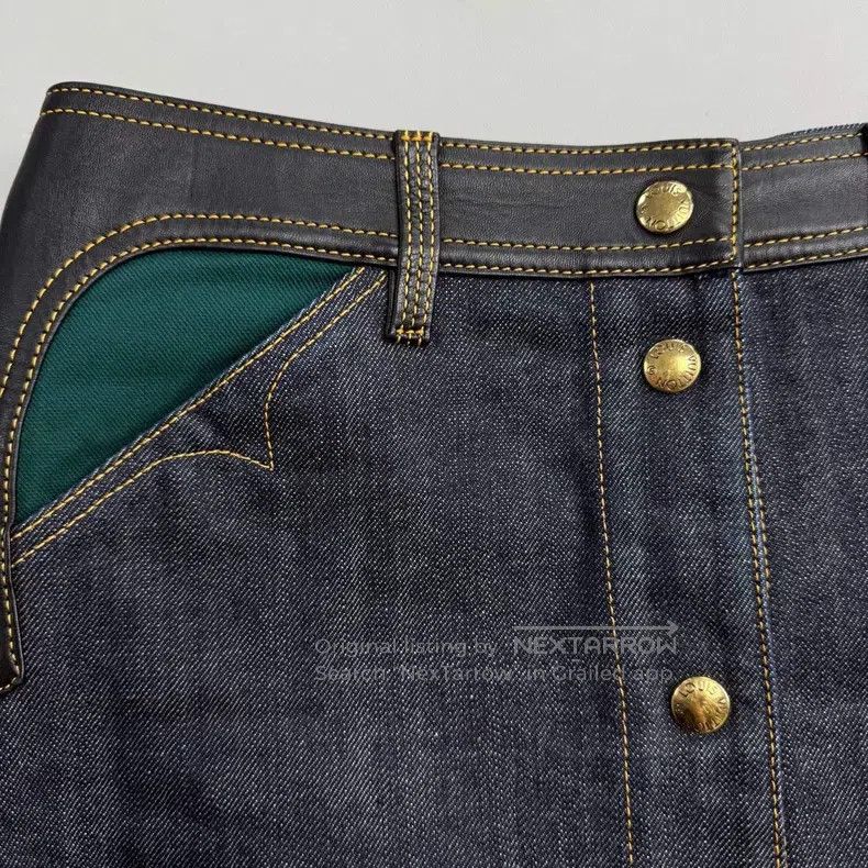 Louis Vuitton Louis Vuitton Denim Skirt with Gold Button and Blue Old Fl Size 33" - 7 Thumbnail