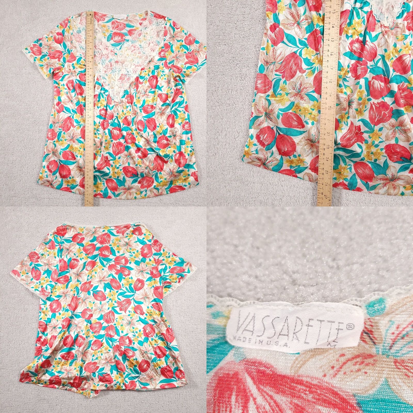Vintage VINTAGE Vassarette Sleepwear Shirt Women's M Floral Nylon Made In USA Shirt Womens Medium Floral Nylon Lace V-Neck Pajama Top Mens Womens Size M / US 6-8 / IT 42-44 - 8 Thumbnail