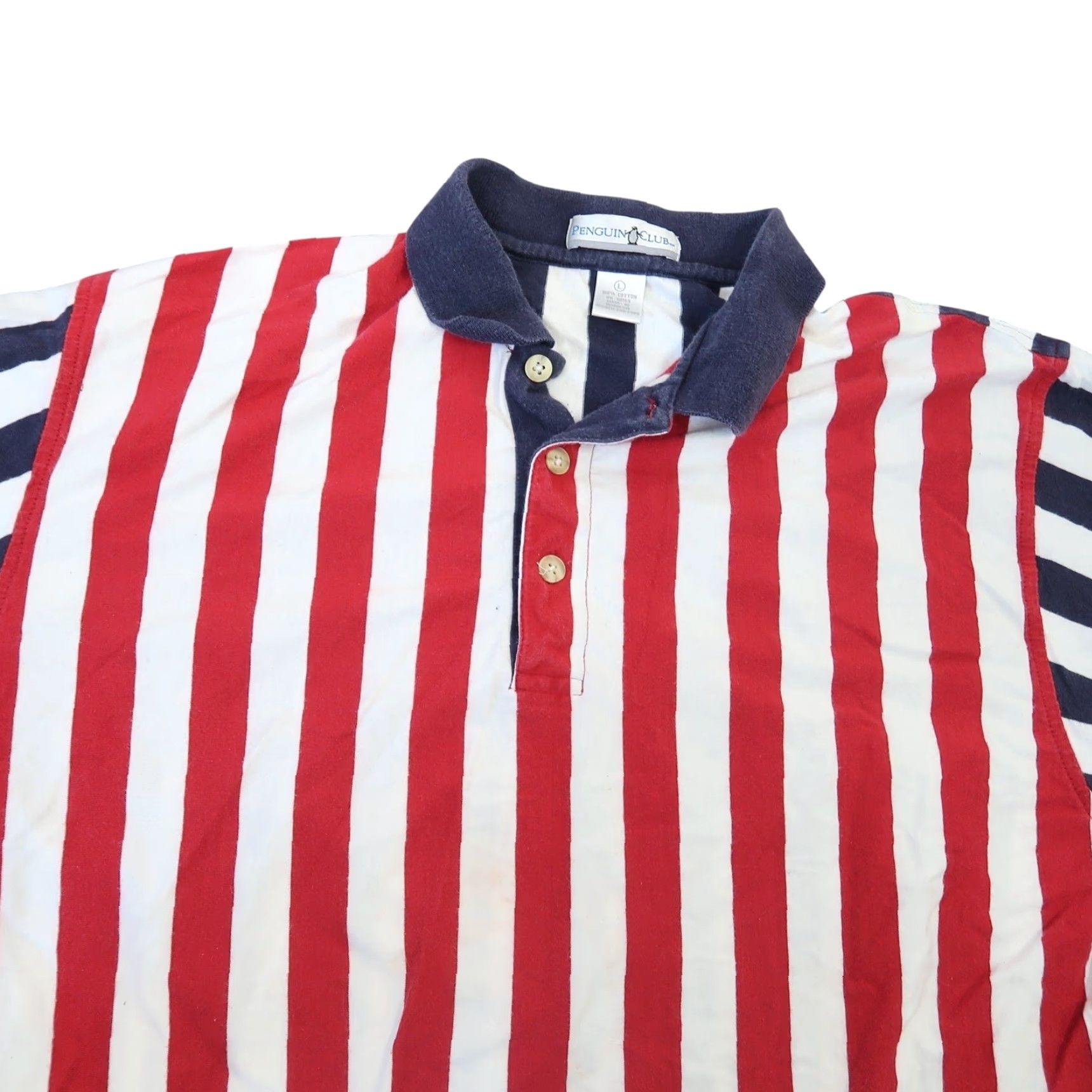 Vintage Penguin Club Polo Shirt Mens Large Striped Short Sleeve 100% Cotton Red White Navy Polo Penguin Club Mens Large Striped Polo Shirt Size US L / EU 52-54 / 3 - 2 Thumbnail