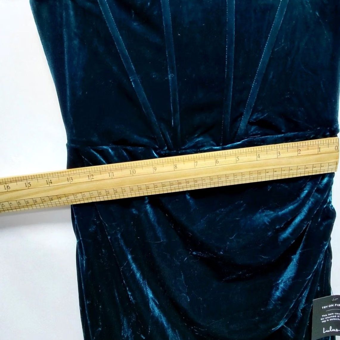 Lulus Lulus Teal Velvet Strapless Dress Sleeveless Knee Length M Solid Dress Formal Party Cocktail Womens Size M / US 6-8 / IT 42-44 - 5 Thumbnail