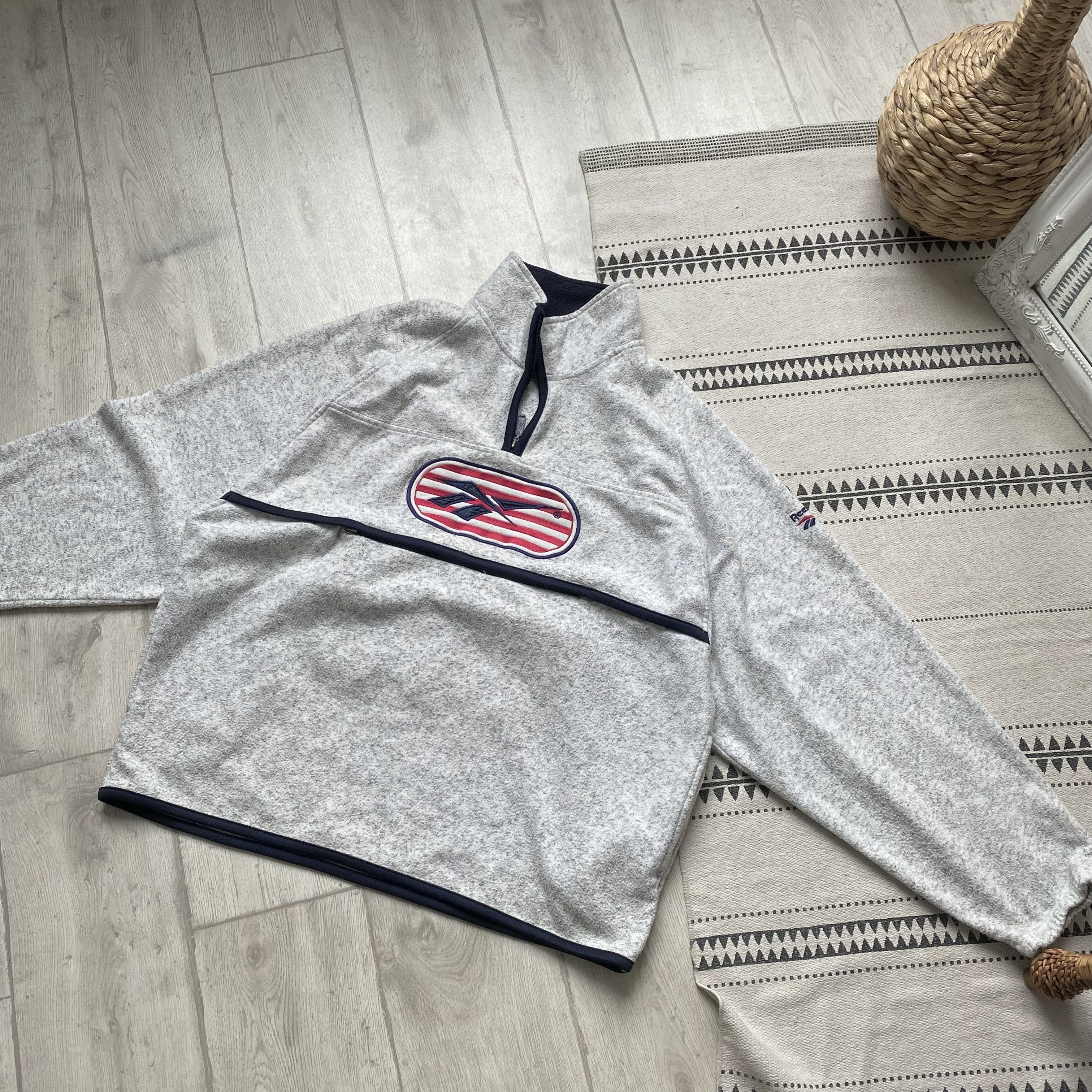 Reebok Vintage 80-90s Reebok Fleece Sweater Centr Logo Anorak Size US XL / EU 56 / 4 - 10 Thumbnail