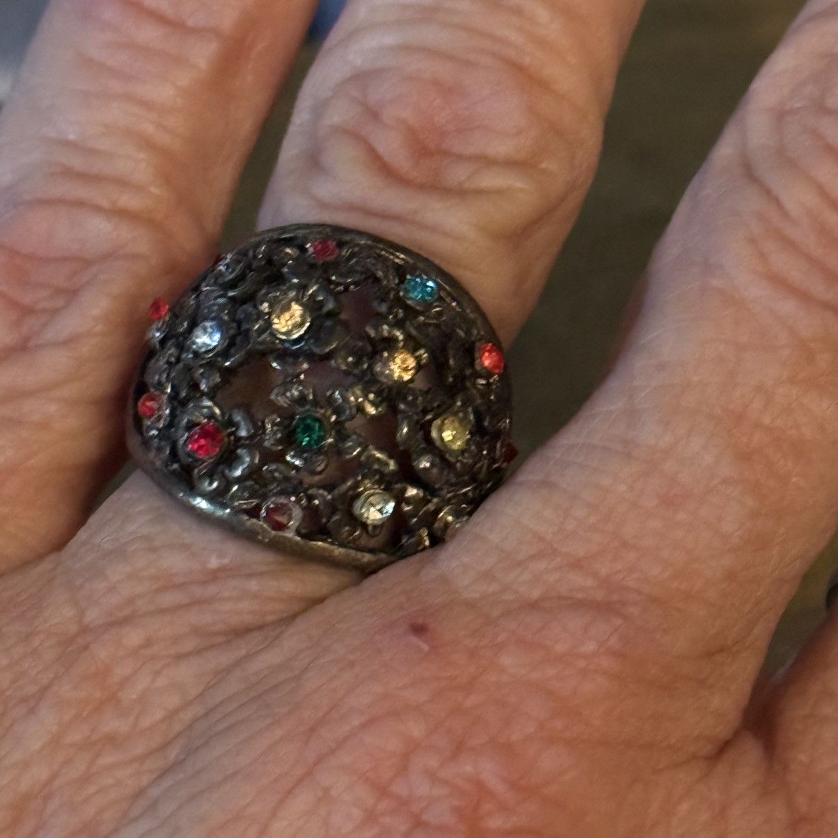 Other Bronze tone multicolor rhinestone filigree dome ring Size ONE SIZE - 4 Thumbnail