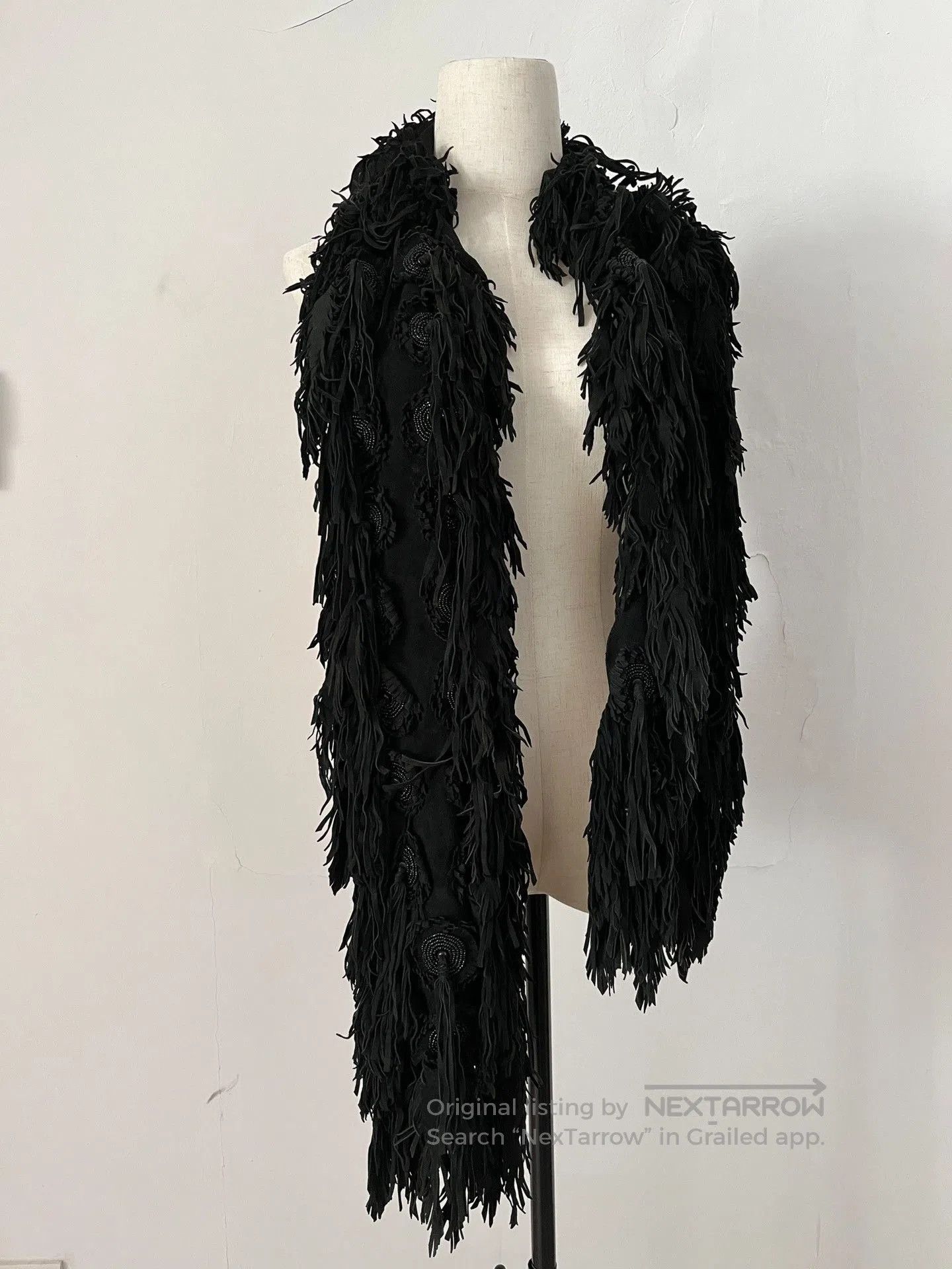 Share Spirit Homme Black Tassel Beaded Scarf. Size ONE SIZE - 1 Thumbnail