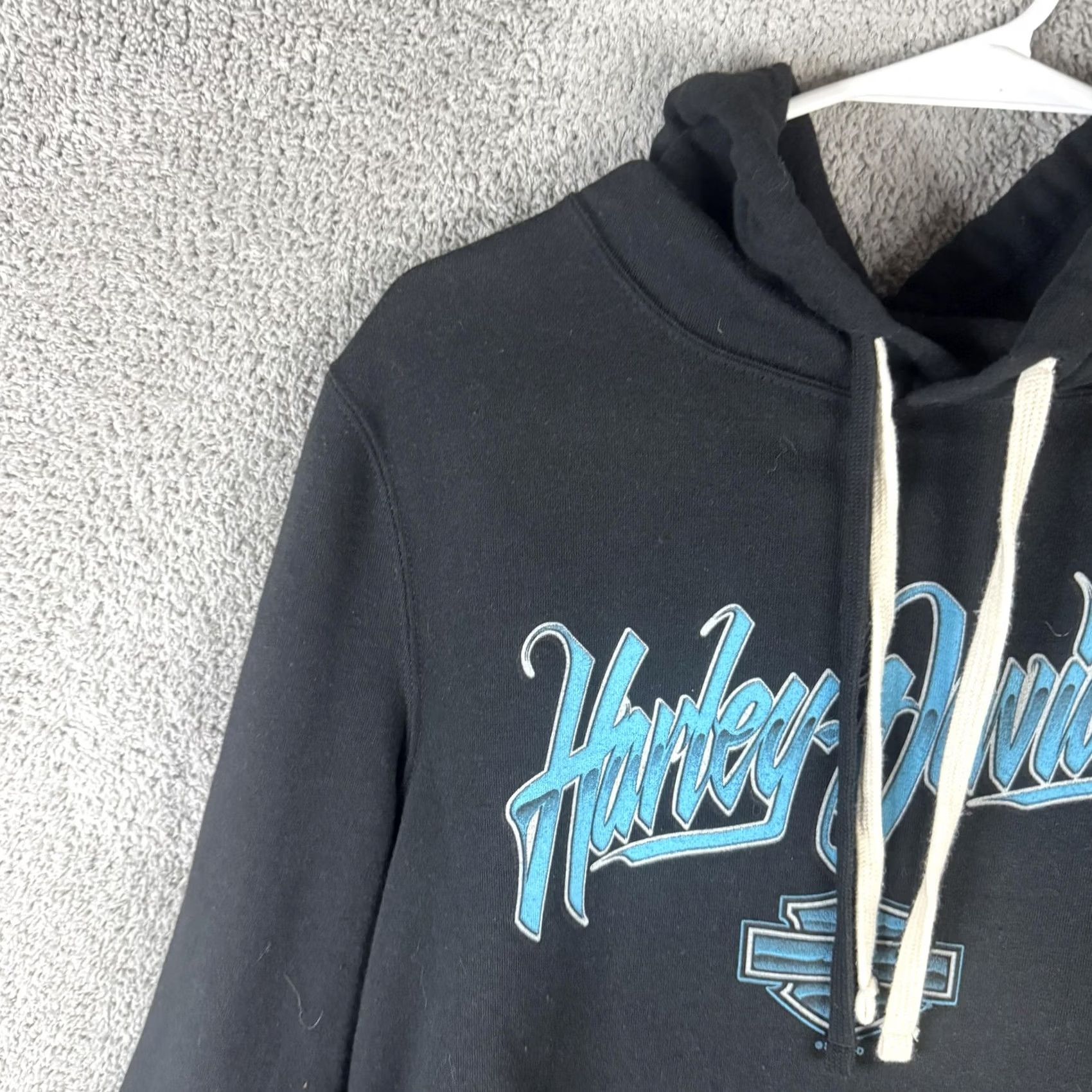Harley Davidson Harley-Davidson Hoodie Womens Large Black Pullover Fleece Tunic Rommel Annapolis Front Graphic Logo Back Nautical Anchor Crab Size L / US 10 / IT 46 - 5 Thumbnail