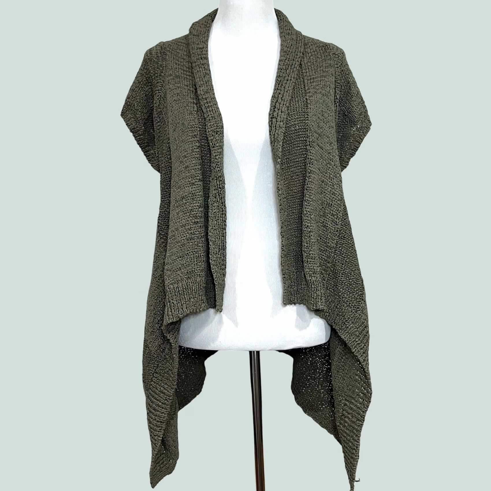 Vintage Elena Solano Cardigan Sweater Green Short Sleeve Open Front Loose Knit Womens 1X Size XL / US 12-14 / IT 48-50 - 1 Thumbnail