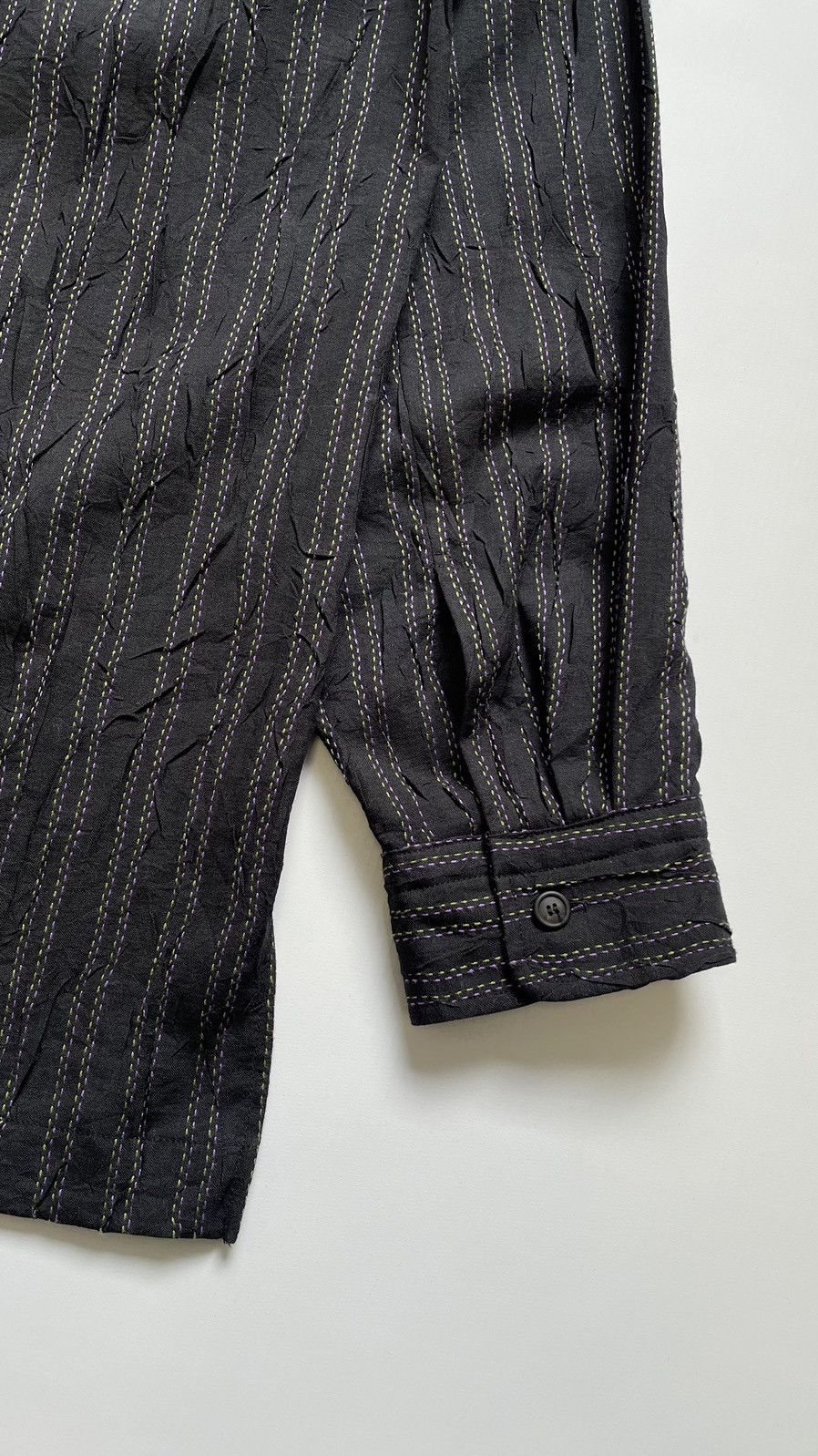 Issey Miyake Black Creased Nylon Multi Stitch Shirt Size US XL / EU 56 / 4 - 17 Thumbnail