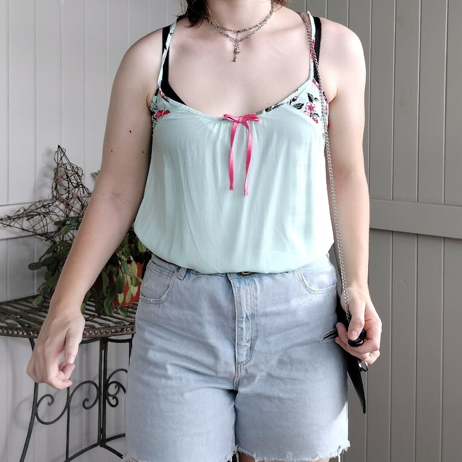 Designer Bras N Things Pyjama Cami Tank Top Mint Green Floral Lace Size M / US 6-8 / IT 42-44 - 4 Thumbnail