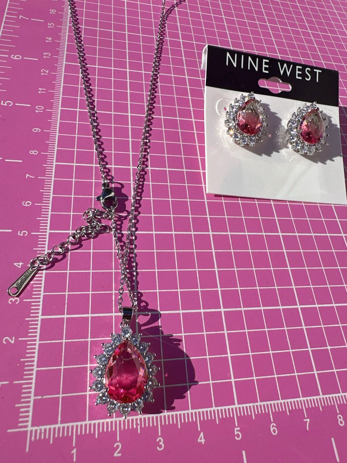 Nine West Nine West 925 sterling silver necklace earrings crystal pink Size ONE SIZE - 3 Thumbnail