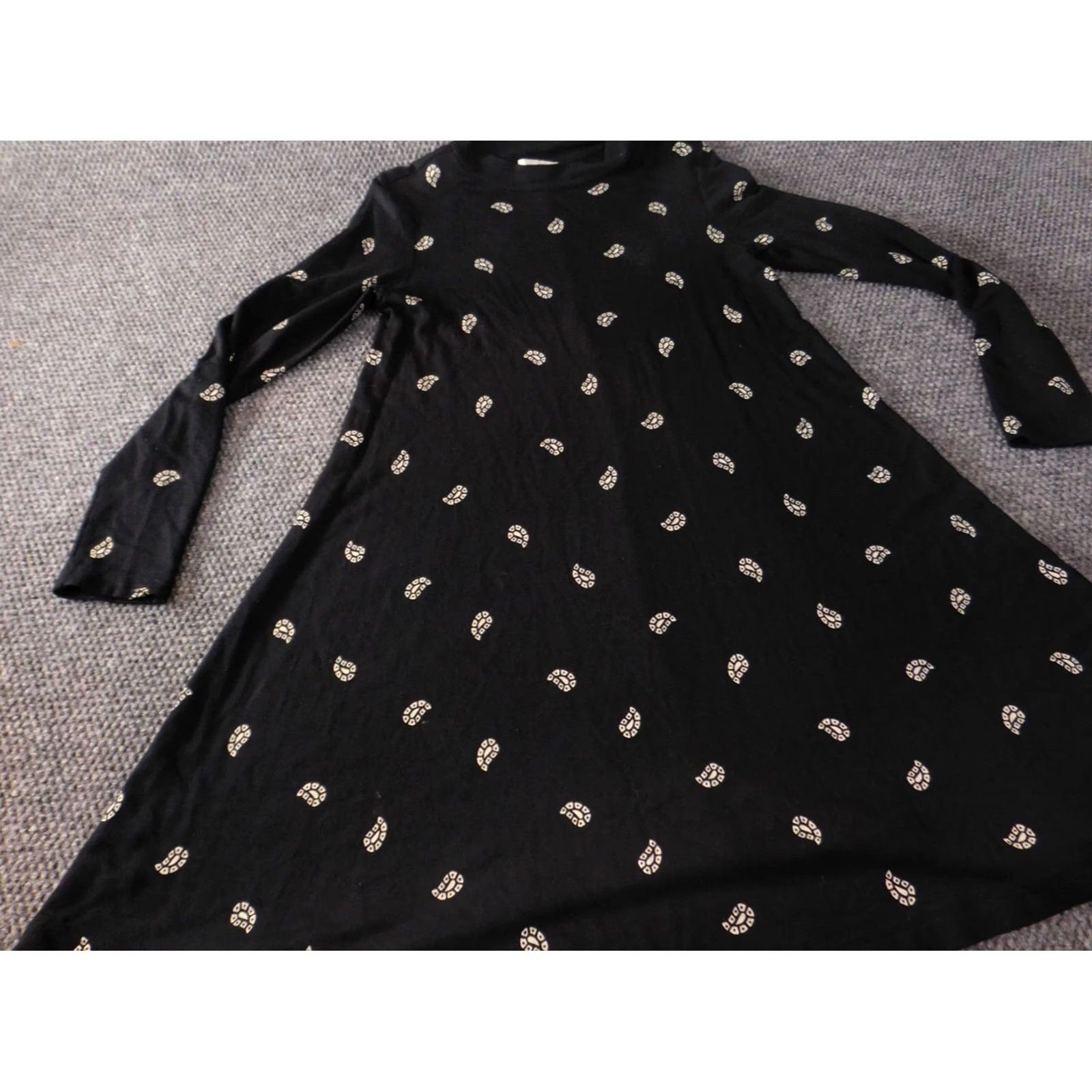 Loft LOFT Dress A-Line Womens Medium Black Geometric Rayon Stretch Knee Length Long Sleeve Scoop Neck Pullover Regular Size M Fashion Size M / US 6-8 / IT 42-44 - 2 Thumbnail