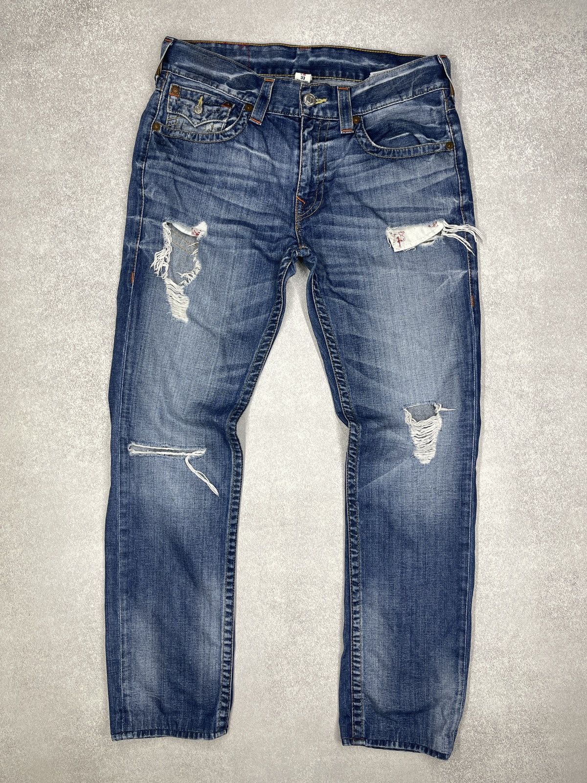 True Religion Mens True Religion Flap OM Denim Jeans With Holes Size 33 Size US 33 - 7 Thumbnail