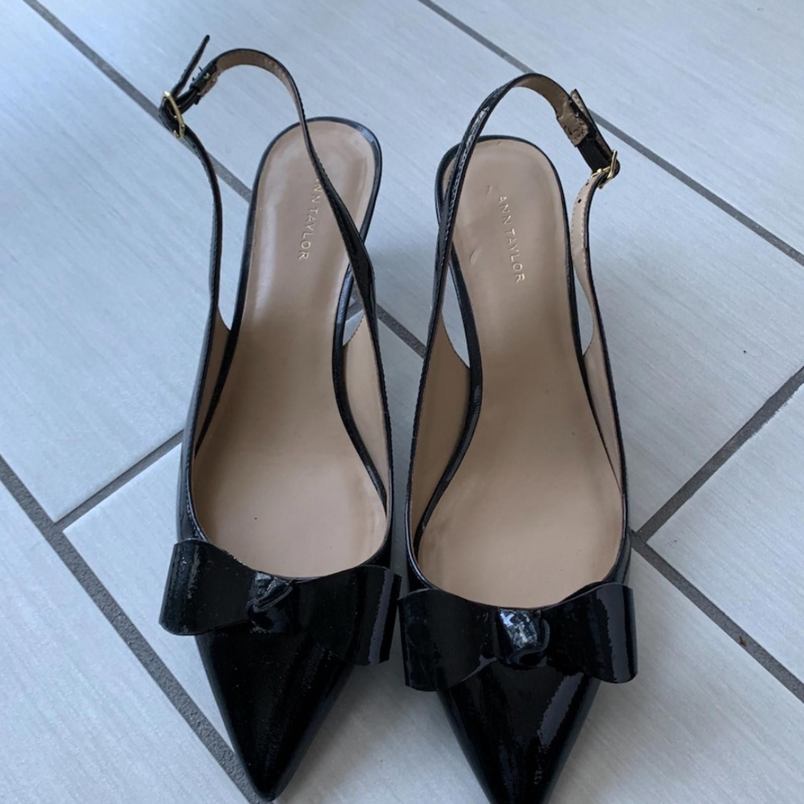 Ann Taylor Ann Taylor Paten Leather Bow Sling Back Size US 6.5 / IT 36.5 - 2 Thumbnail