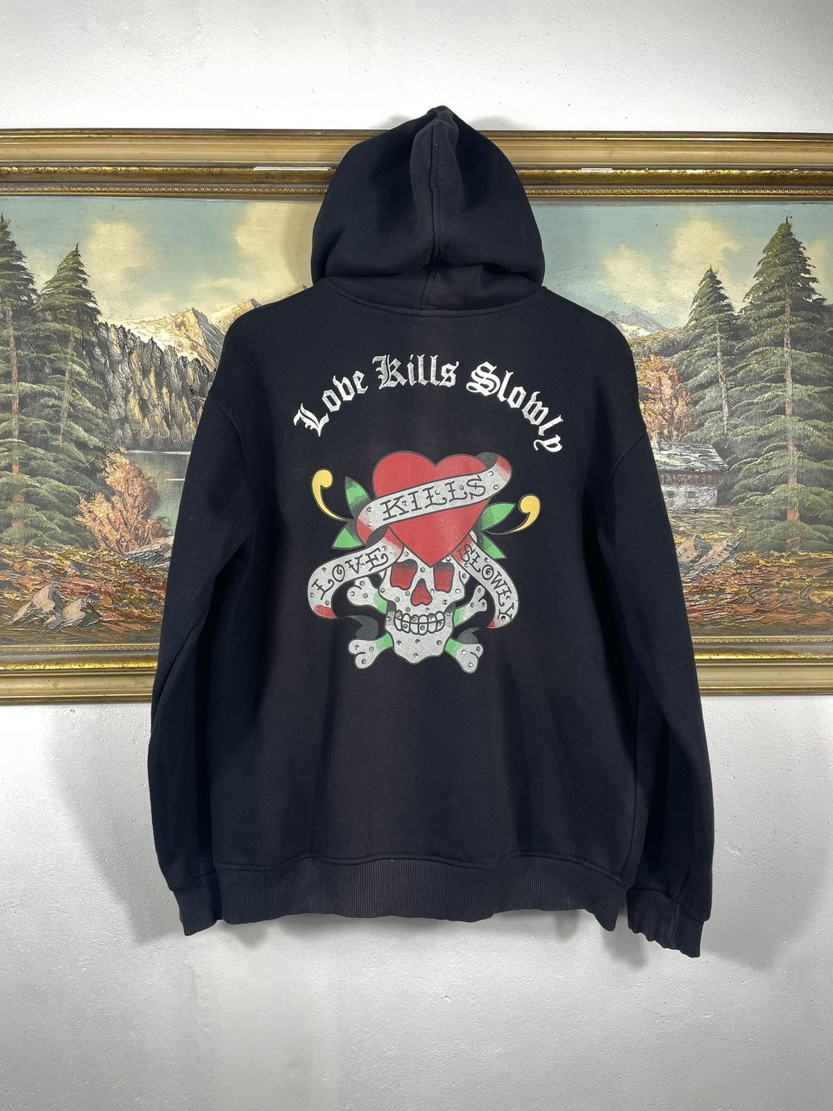 Christian Audigier × Ed Hardy × Vintage Ed Hardy Retro 00s Hoodie With Crystals Affliction Grunge Size US M / EU 48-50 / 2 - 1 Thumbnail