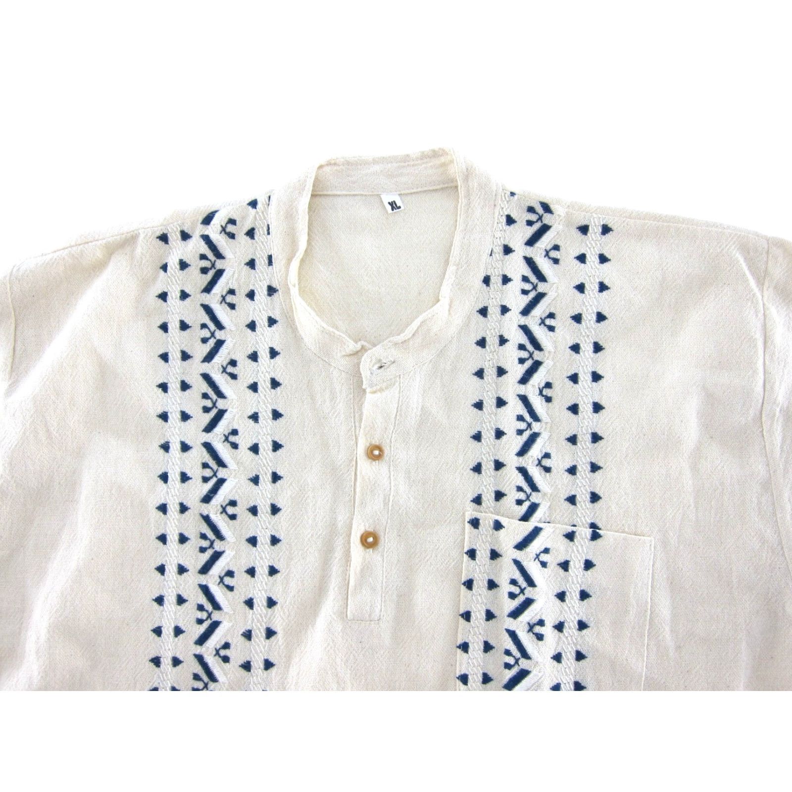 Vintage VINTAGE New 100% Raw Cotton Ivory Blue Short Sleeve Pullover Shirt Men XL 44 Size US XL / EU 56 / 4 - 3 Thumbnail