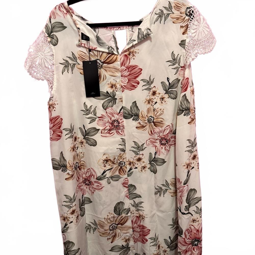 Designer Floral Print Summer Dress with Lace Sleeves Size 4XL / US 24-26 - 3 Thumbnail