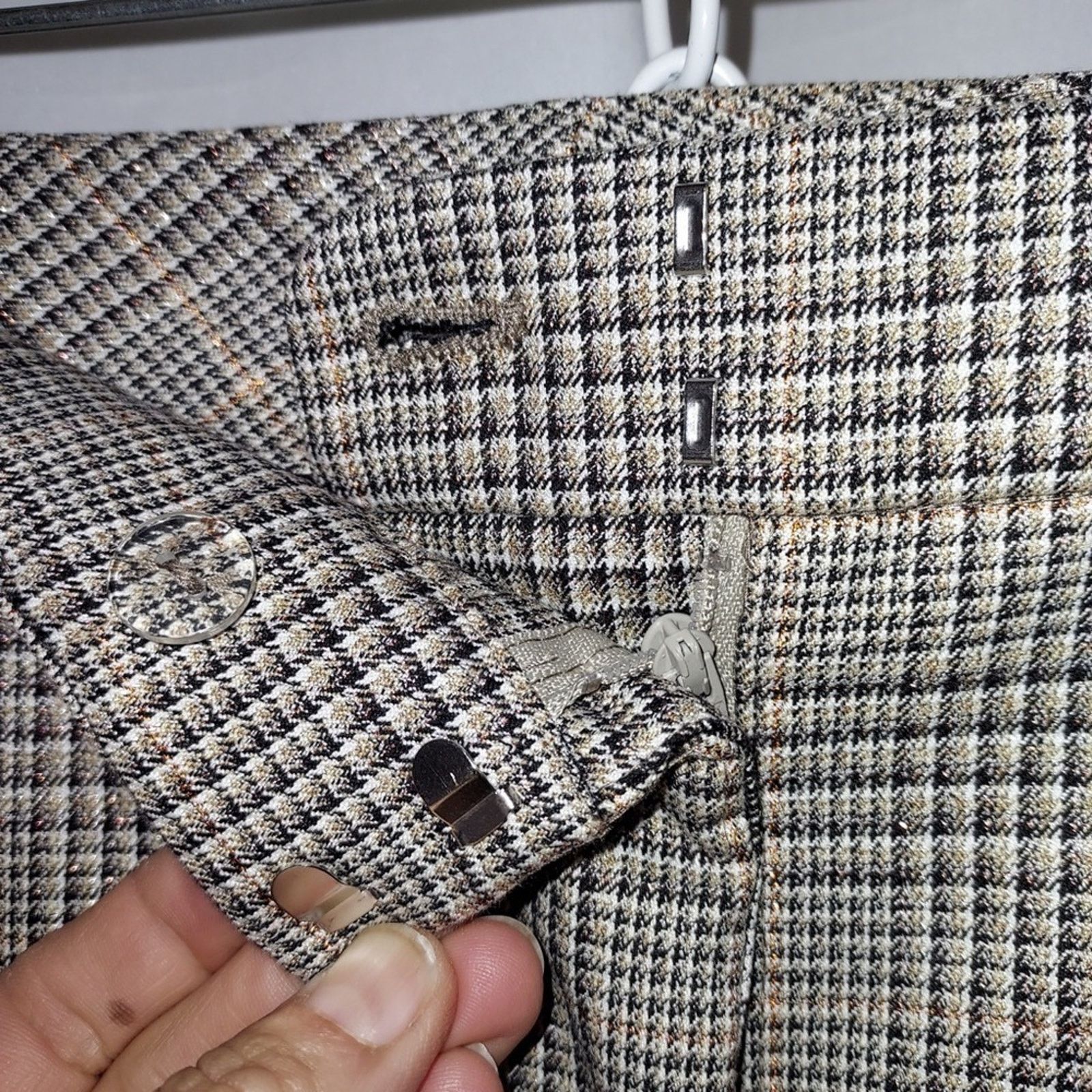 Chicos Chico's Metallic Plaid Gray Brown Gold Wide Trouser Pants Size 28" / US 6 / IT 42 - 8 Thumbnail