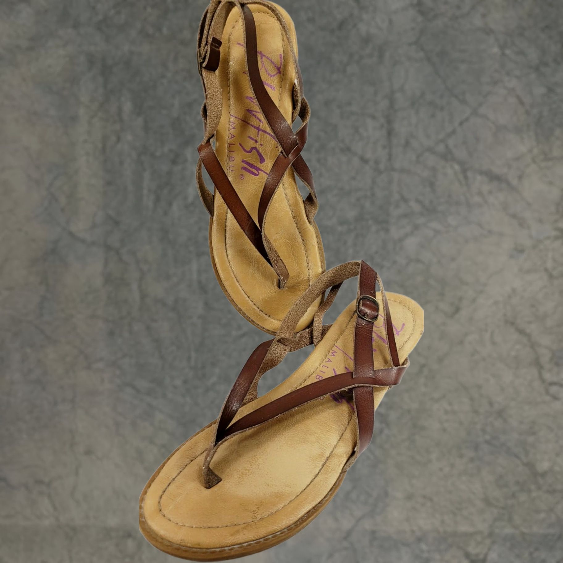 Vintage Blowfish Strappy Flat Sandal Brown Leather Slingback Women's 8.5M Size US 9 / IT 39 - 1 Thumbnail