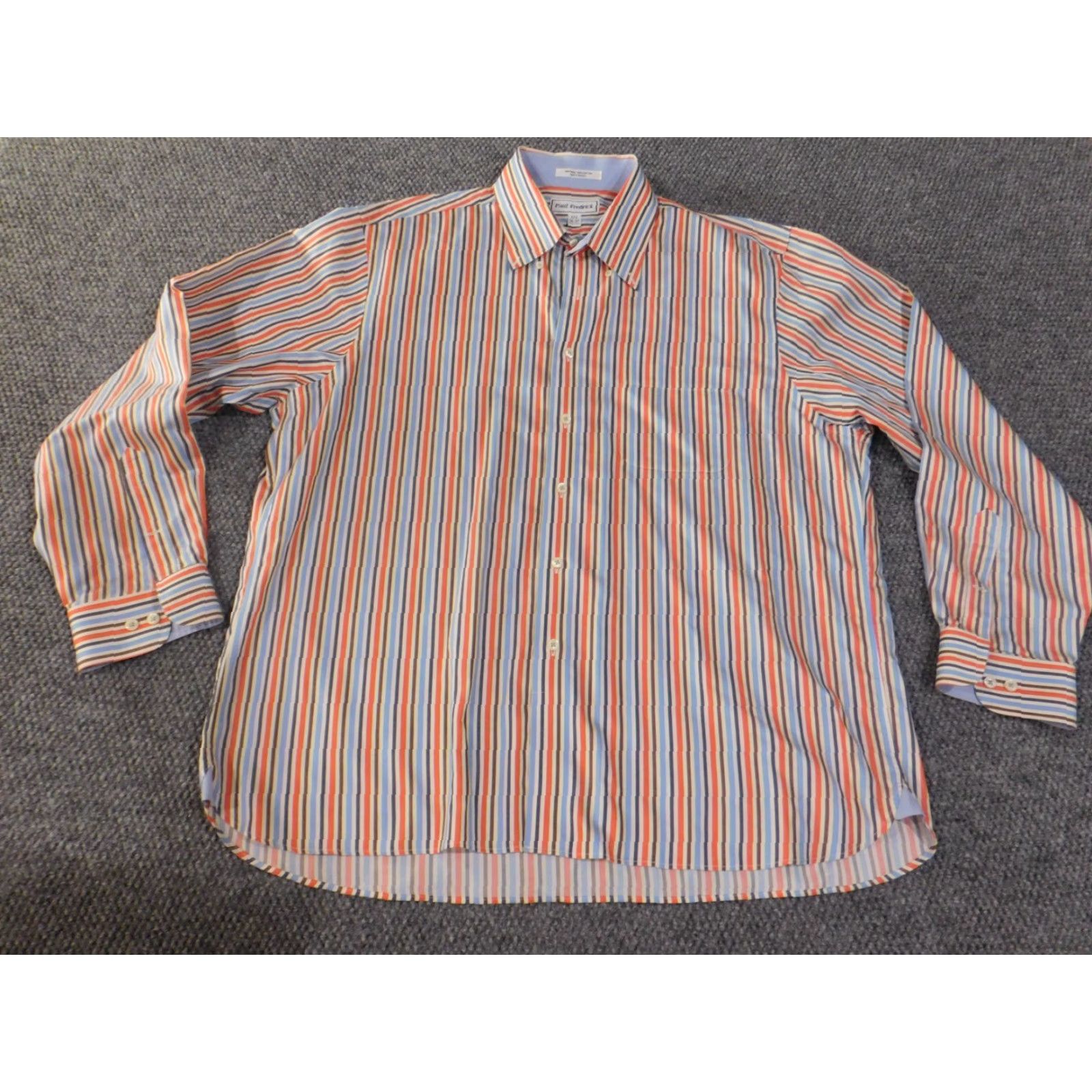 Vintage Paul Fredrick Dress Shirt Shirt 17.5 Orange Striped Mens Business Button-Up Office Size 48R - 2 Thumbnail