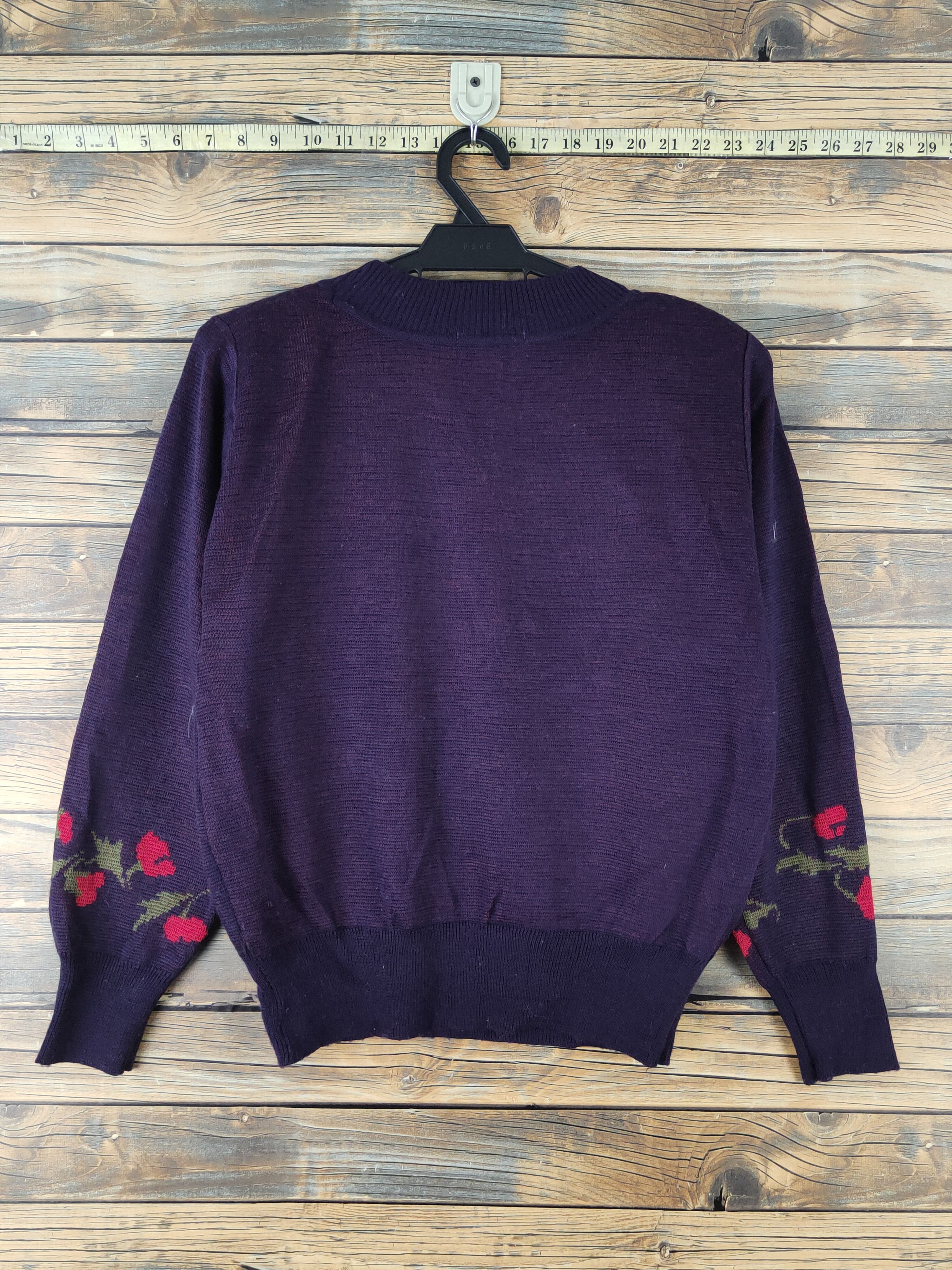 Vintage Cadorna Dark Purple Flowers Knitwear Sweatshirts #W1542 Size M / US 6-8 / IT 42-44 - 7 Thumbnail