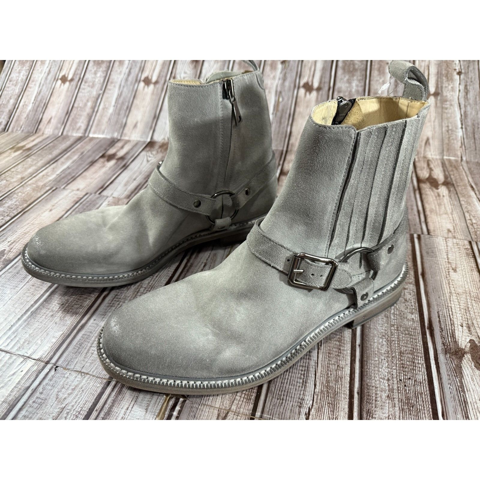 Men\'s John Varvatos Pull On Harness Ankle Boots Shoes Size 9.5 Gray Leather John Varvatos John Varvatos Barrett Side Zip Boot Gray Zip  main image 4