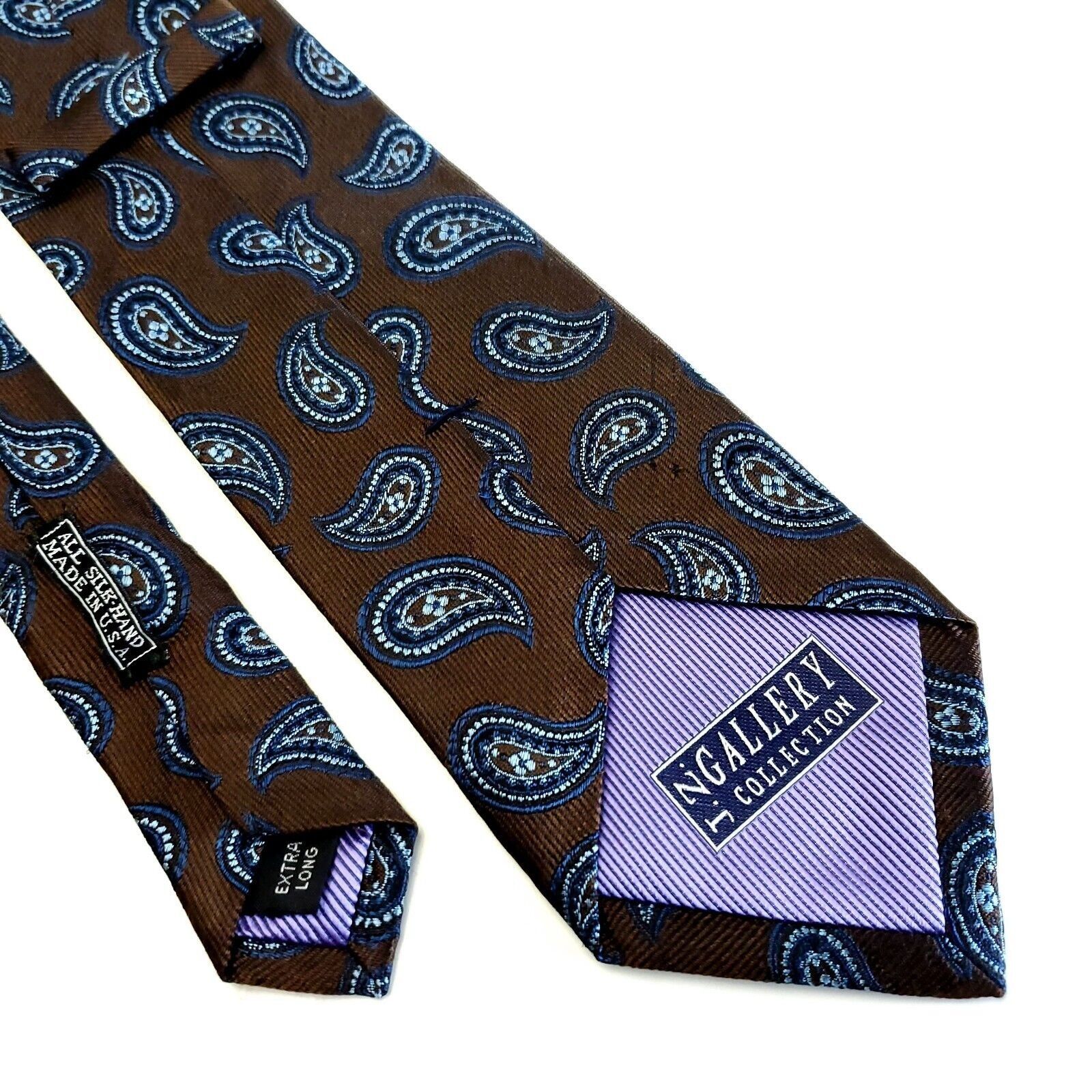 Designer JZ Richards Brown Blue Paisley Woven Long Silk Tie Size ONE SIZE - 6 Thumbnail