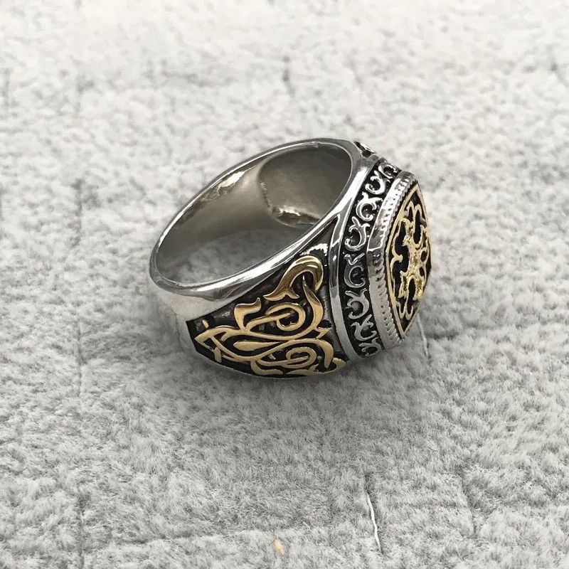 Jewelry × Vintage Punk Carved Pattern Rings Cross Hollow Design Geometry Size ONE SIZE - 2 Thumbnail