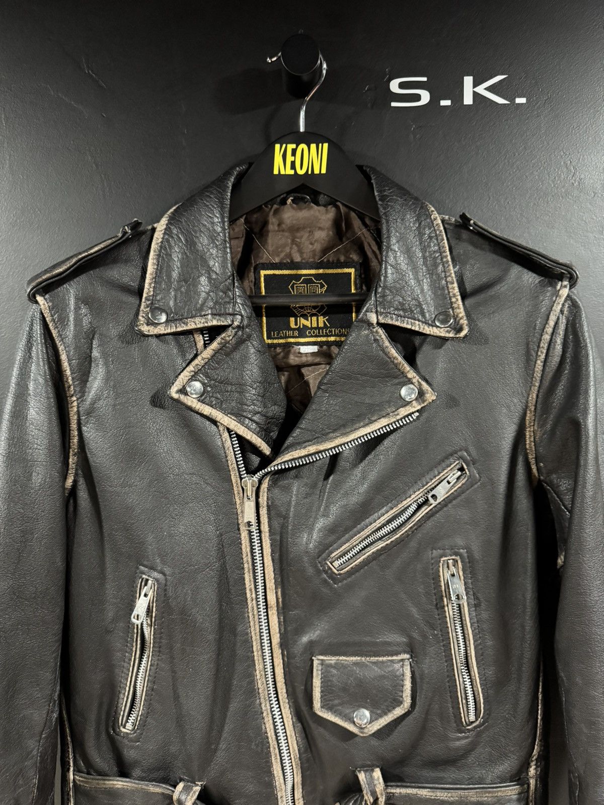 Vintage 1990s Vintage UNIK Distressed Leather Motorcycle Jacket 42 Size US XS / EU 42 / 0 - 2 Thumbnail
