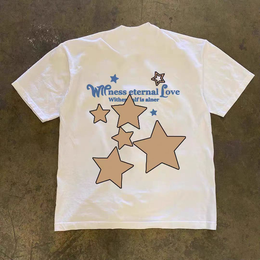 Vintage White casual retro star print t-shirt Size US M / EU 48-50 / 2 - 1 Thumbnail