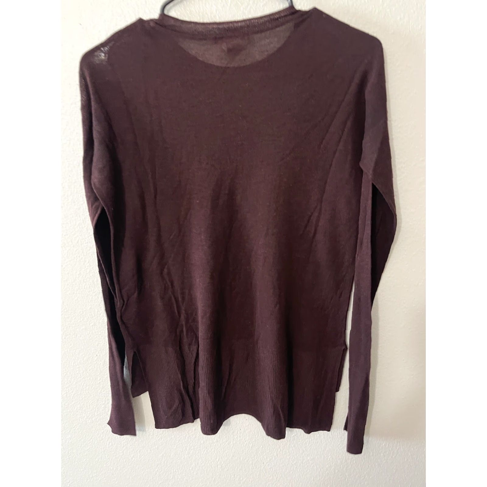 H&M H&M Basic Slim Fit Long Sleeve T-Shirt Women XS Burgundy Cotton Size XS / US 0-2 / IT 36-38 - 3 Thumbnail