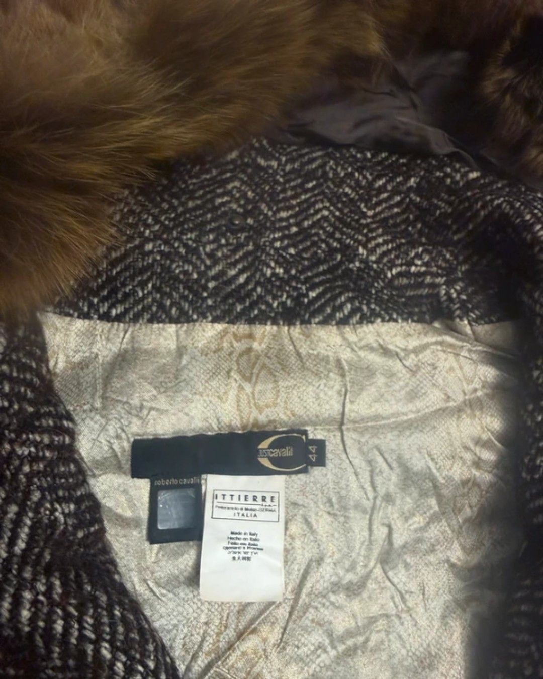 Roberto Cavalli FOX FUR COLLAR TWEED COAT JACKET Size M / US 6-8 / IT 42-44 - 6 Thumbnail