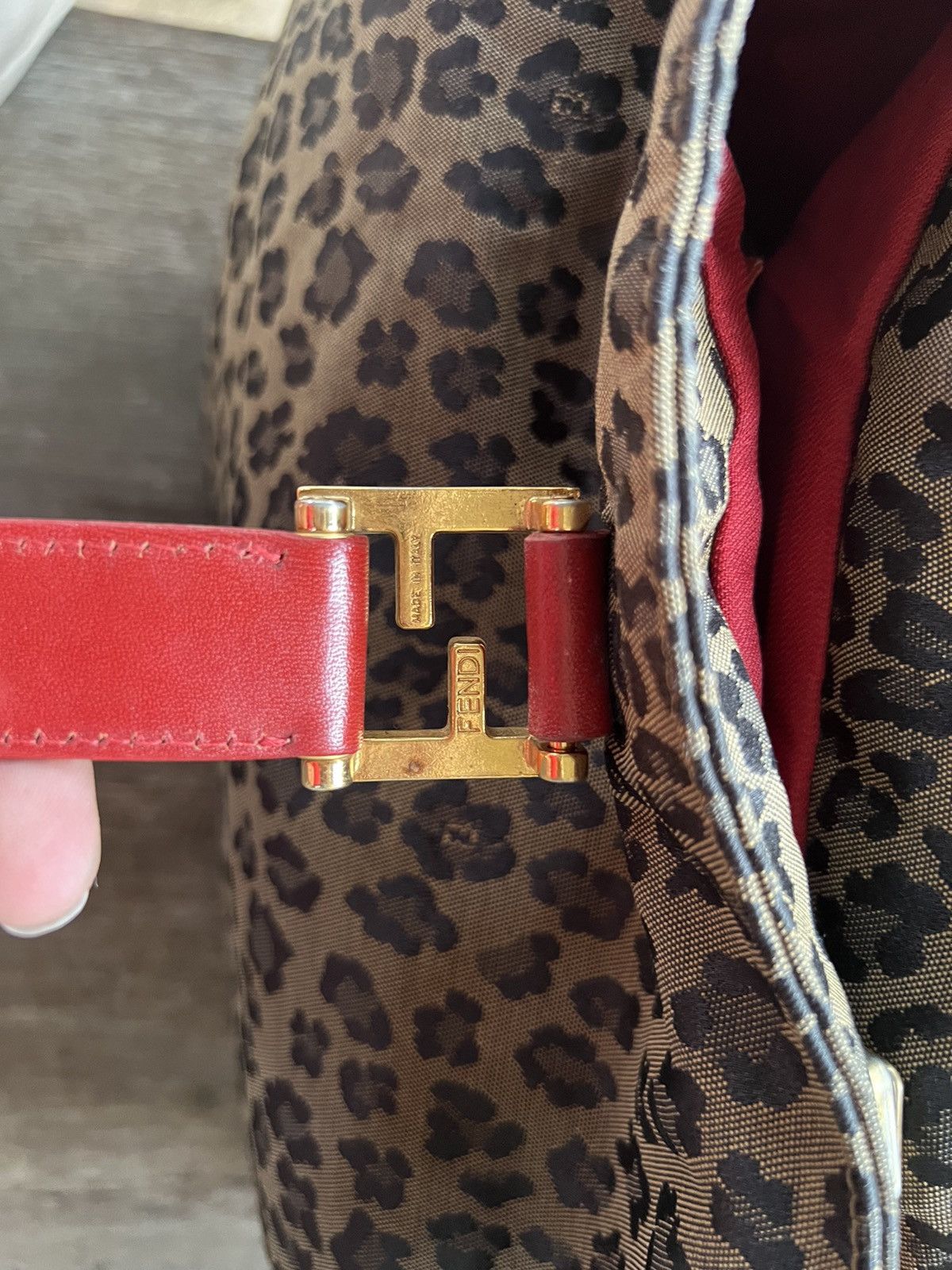 Fendi Vintage FENDI Leopard Hand Bag Nylon Leather Brown Red Size ONE SIZE - 17 Thumbnail