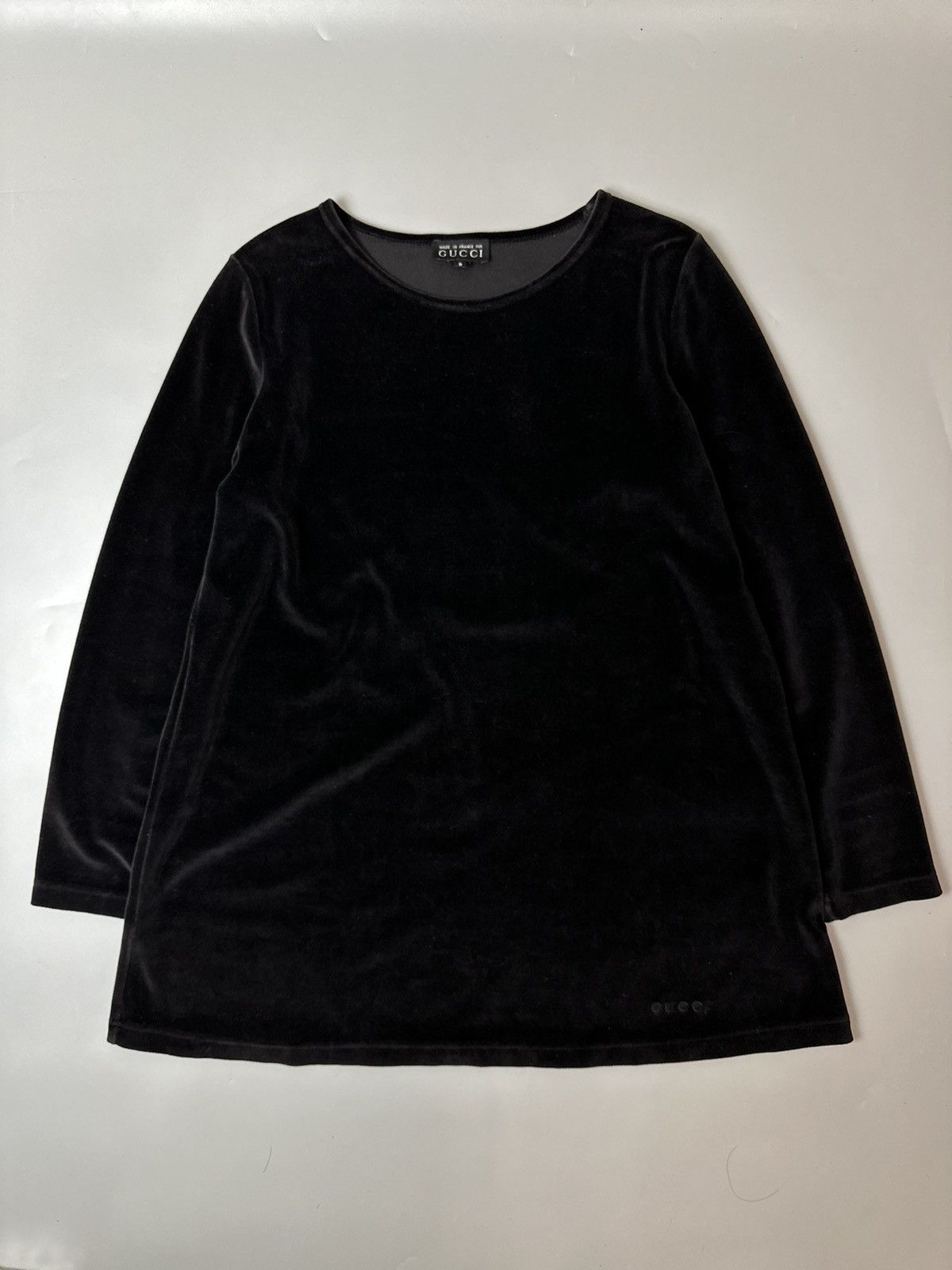 image of 1995 Gucci By Tom Ford- Velvet Longsleeve - Small Logo Gucci in Black, Women's