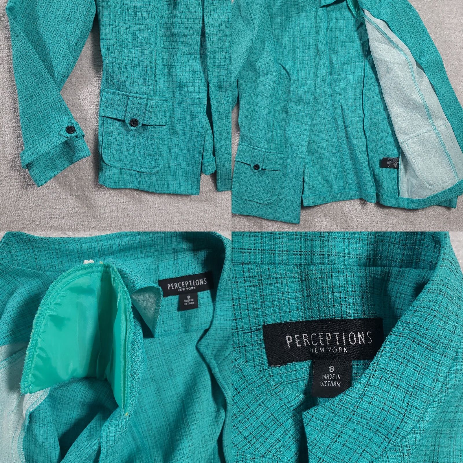 Vintage VINTAGE Perceptions New York Women's Blazer Turquoise Shoulder Pads Sz 8 Blazer Size M / US 6-8 / IT 42-44 - 8 Thumbnail