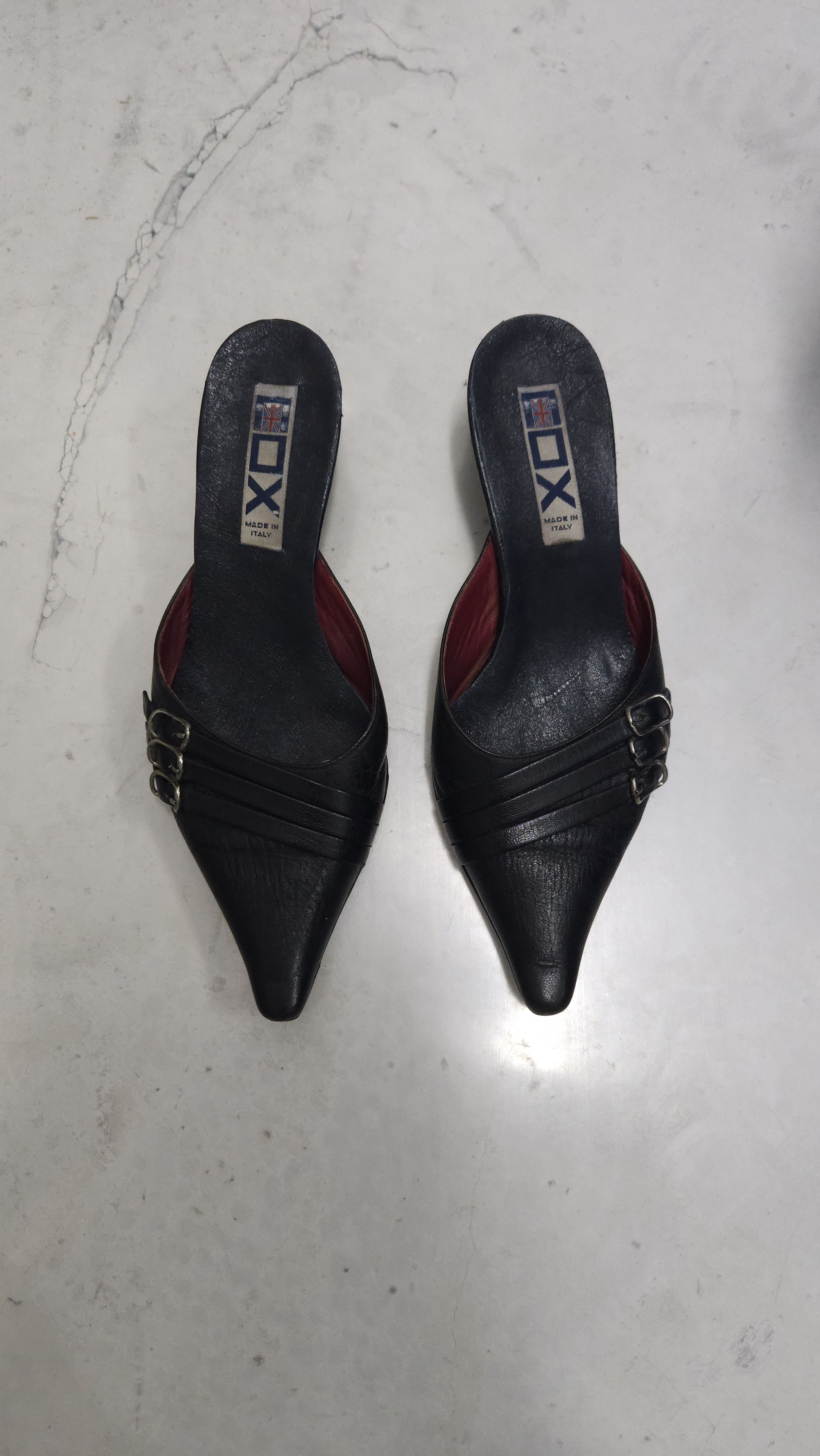 Vintage Archive y2k black leather pointed toe mules with buckles Size US 5 / IT 35 - 2 Thumbnail