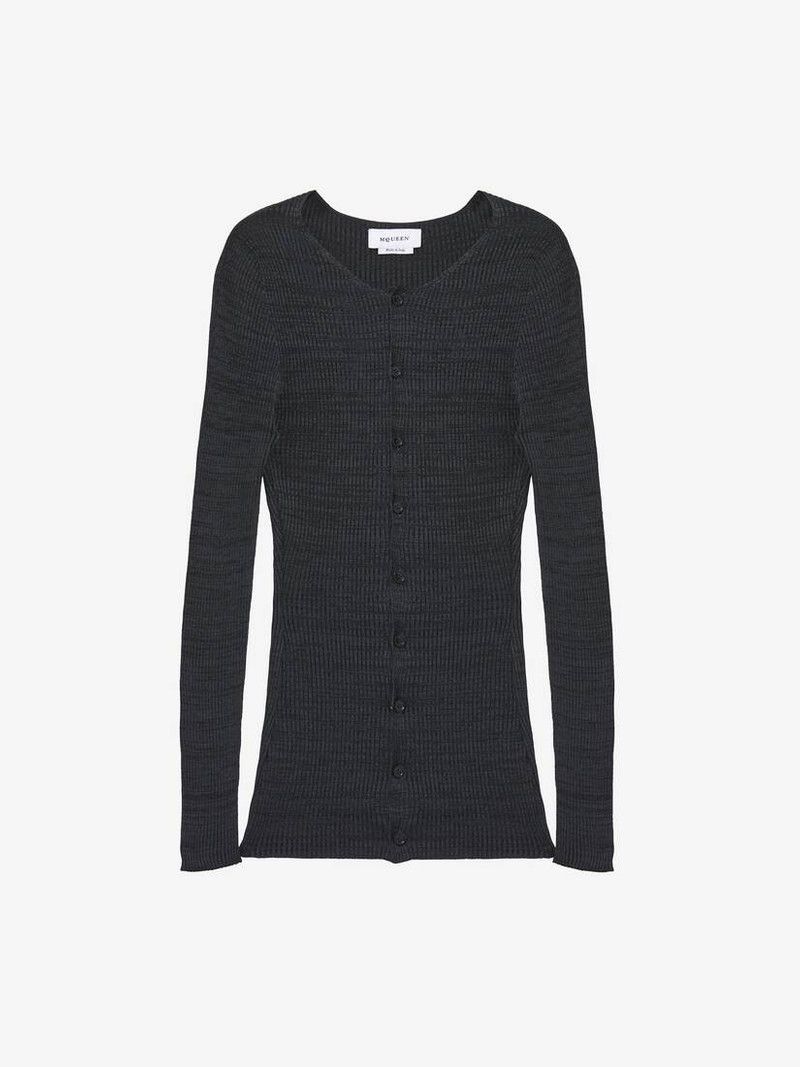 Alexander McQueen o1srvl11e0226 Rib Knit Cardigan In Black Size US L / EU 52-54 / 3 - 1 Thumbnail