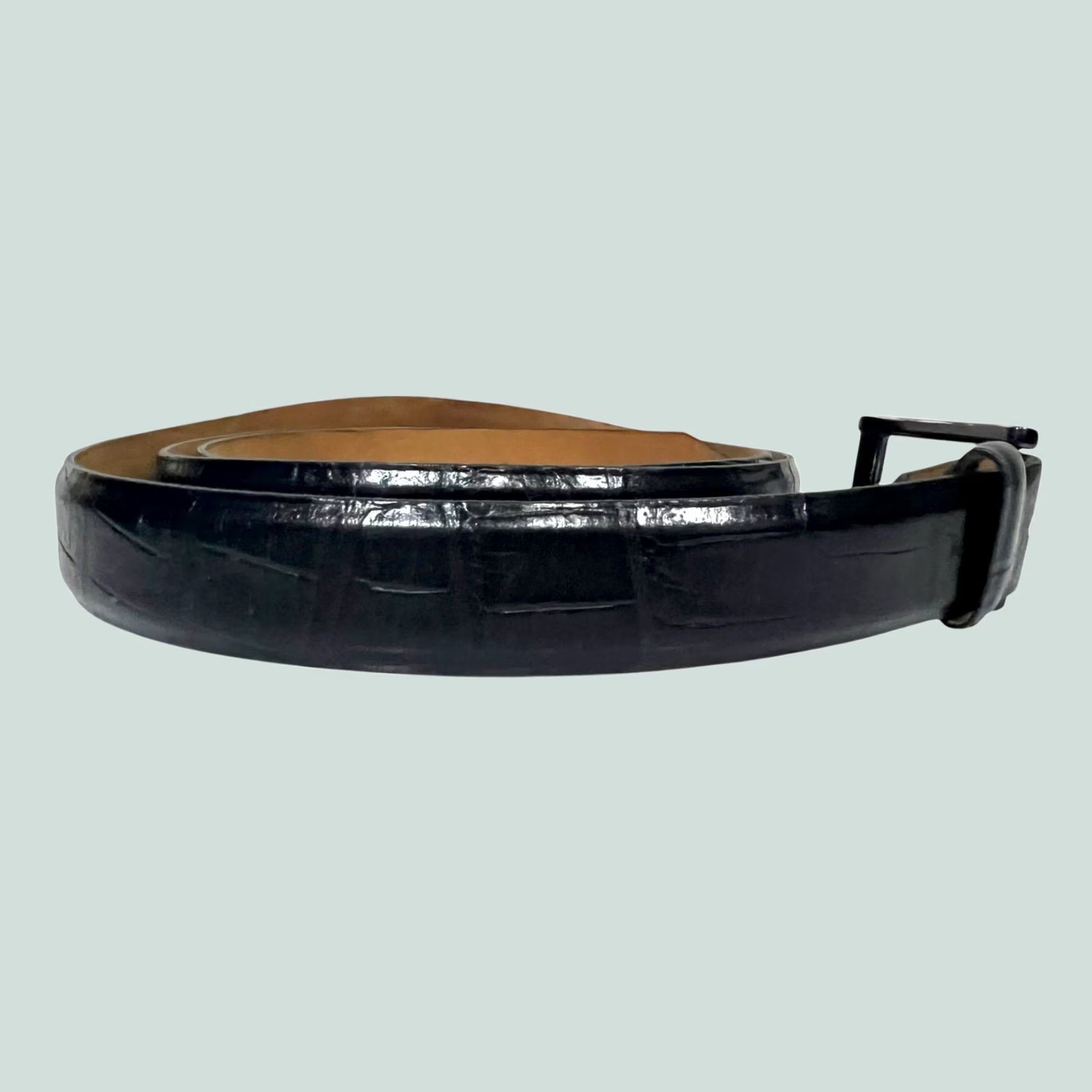 Skin Romo Tulliani Belt Men 60 Black Croc Textured Embossed Calf Leather Italy Size ONE SIZE - 1 Thumbnail