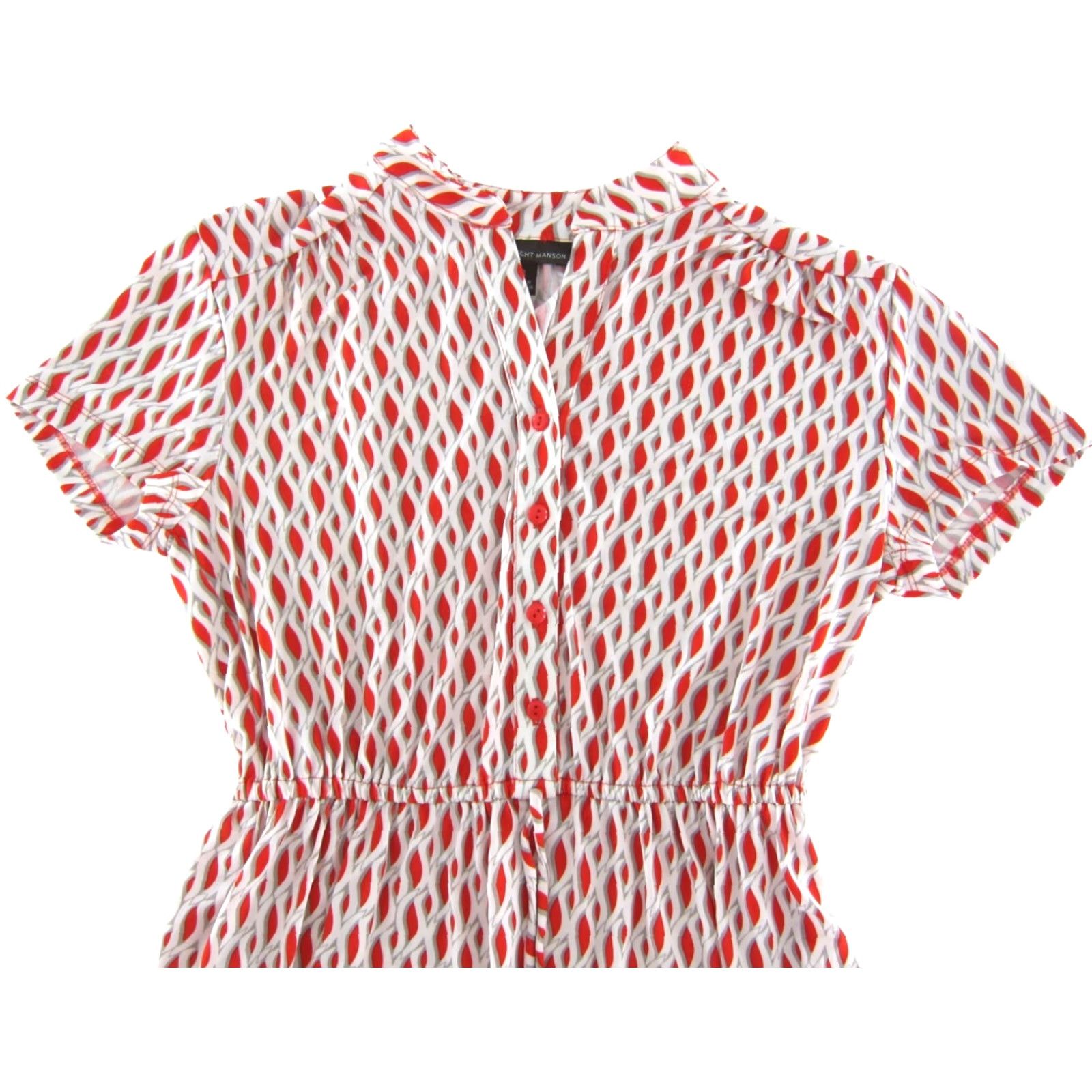 Vintage Fenn Wright Manson Red White Grey Geometric Pocket Stretch Short Sleeve Dress 8 Size 30" / US 8 / IT 44 - 4 Thumbnail