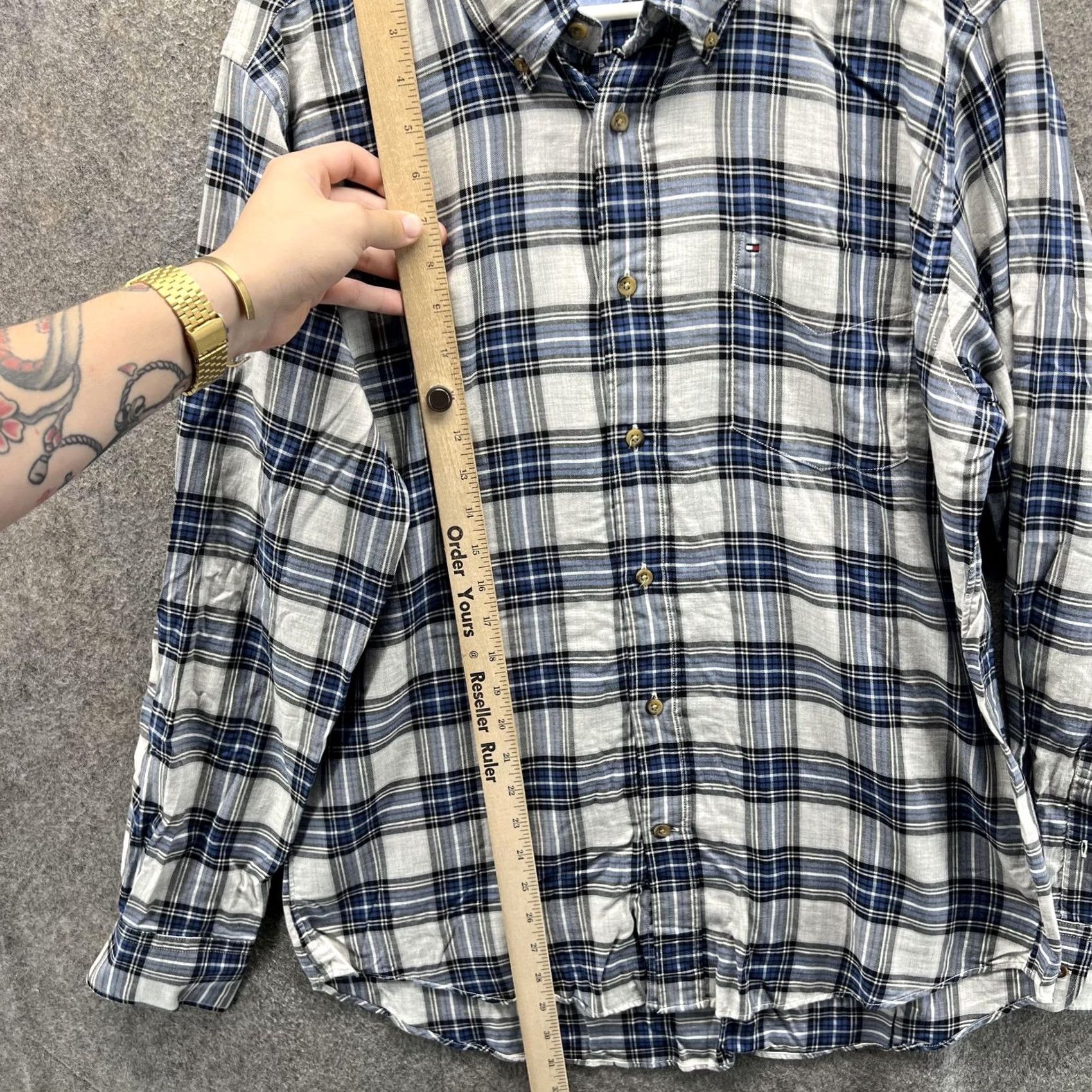 Tommy Hilfiger Tommy Hilfiger Shirt Mens L Blue Gray Plaid Slim Fit Button-Down Casual Shirt Size US L / EU 52-54 / 3 - 6 Thumbnail