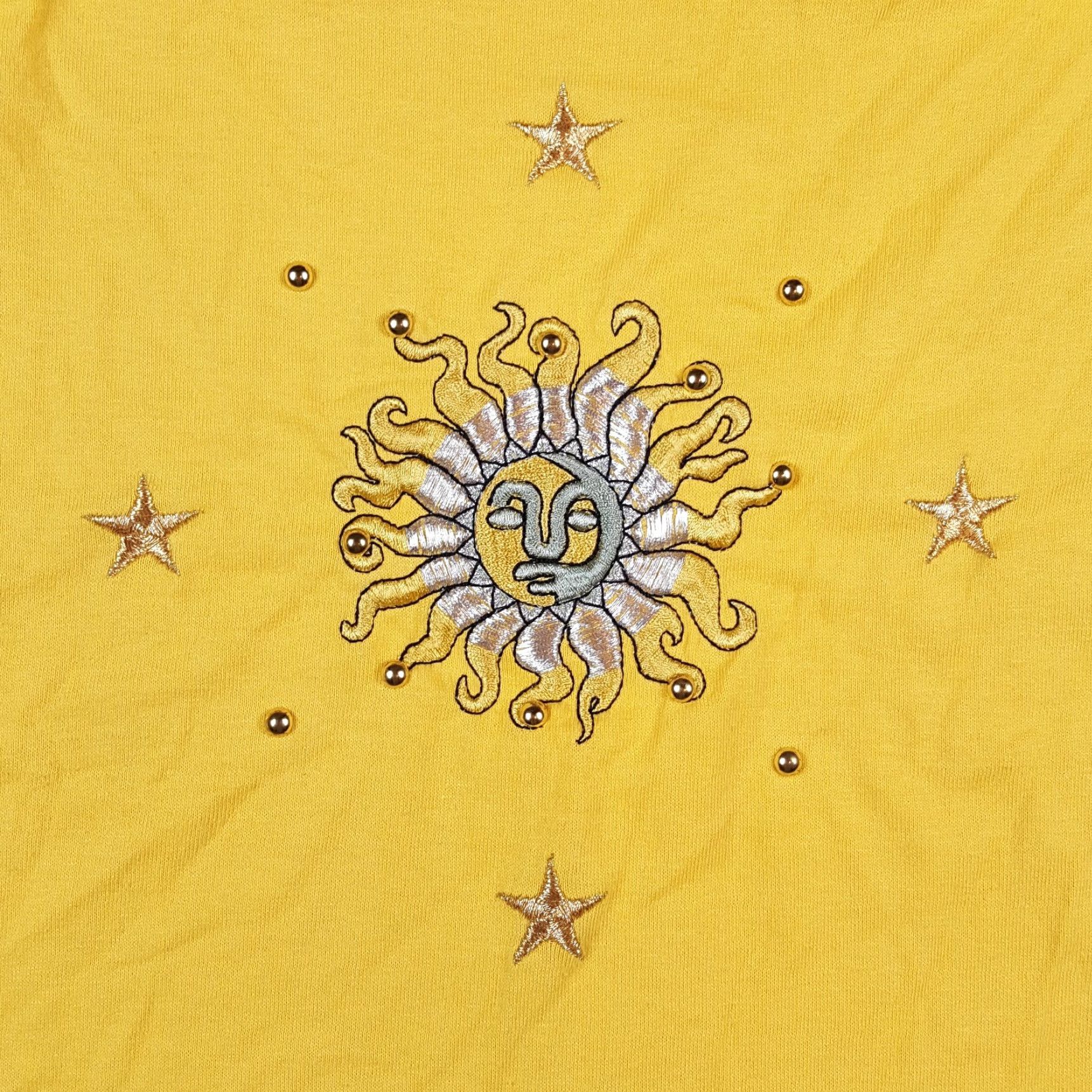 Vintage Vintage Bobbie Brooks Women’s XL T-Shirt Short Sleeve 90s Sun Embroidered Space Stars Yellow Size XL / US 12-14 / IT 48-50 - 3 Thumbnail