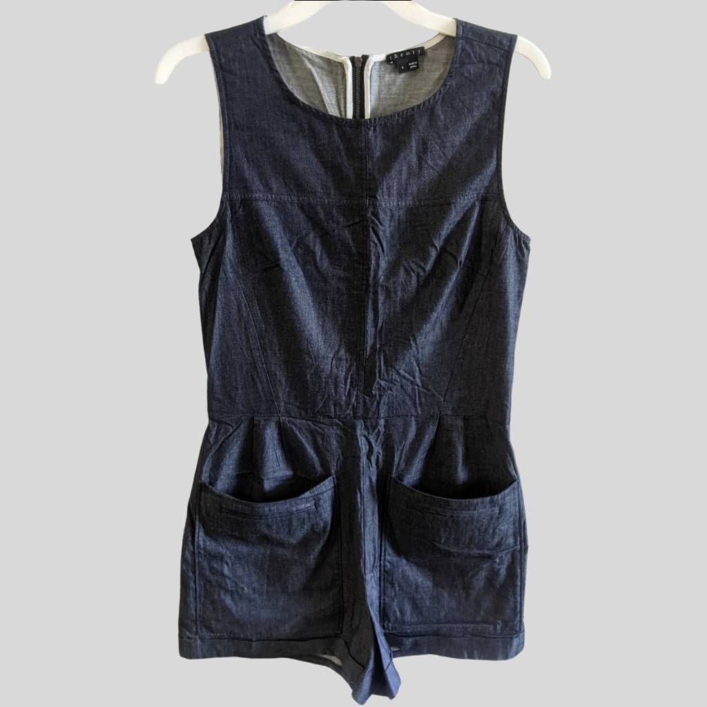 Theory Theory Women’s Denim Romper Size 4 Dark Blue Sleeveless Cott Size 27" / US 4 / IT 40 - 1 Thumbnail