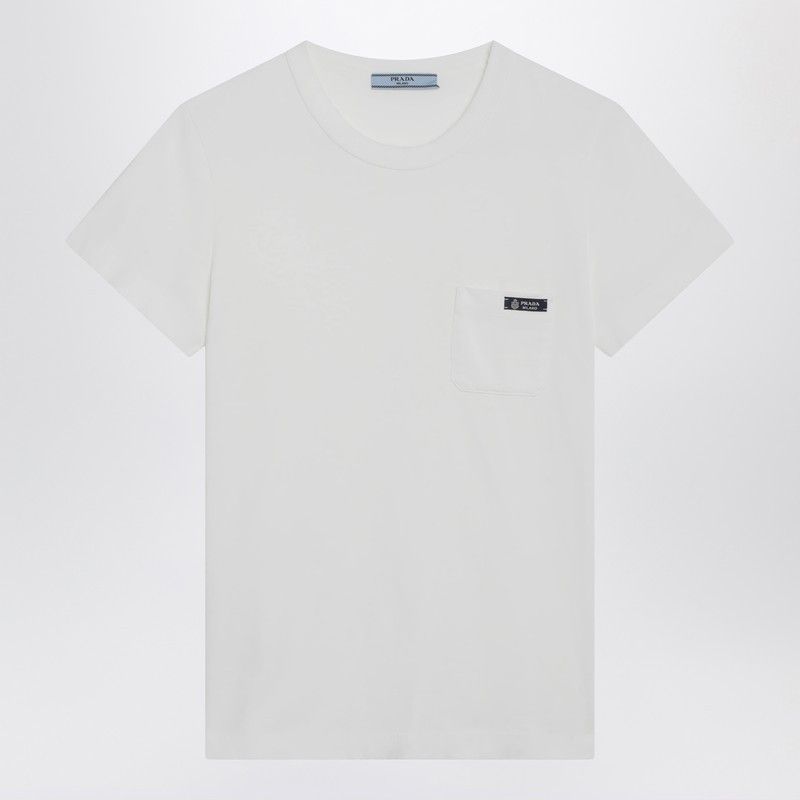 Prada Prada T-Shirt Girocollo Bianca In Cotone Size M / US 6-8 / IT 42-44 - 1 Thumbnail