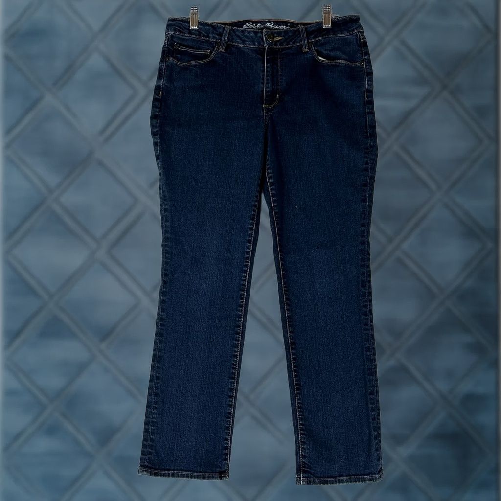 Eddie Bauer Eddie Bauer Jeans Womens 12S Blue Denim Straight Mid Rise Dark Wash 5-Pocket Cotton Blend材 Size 34" / US 12 / IT 48 - 1 Thumbnail