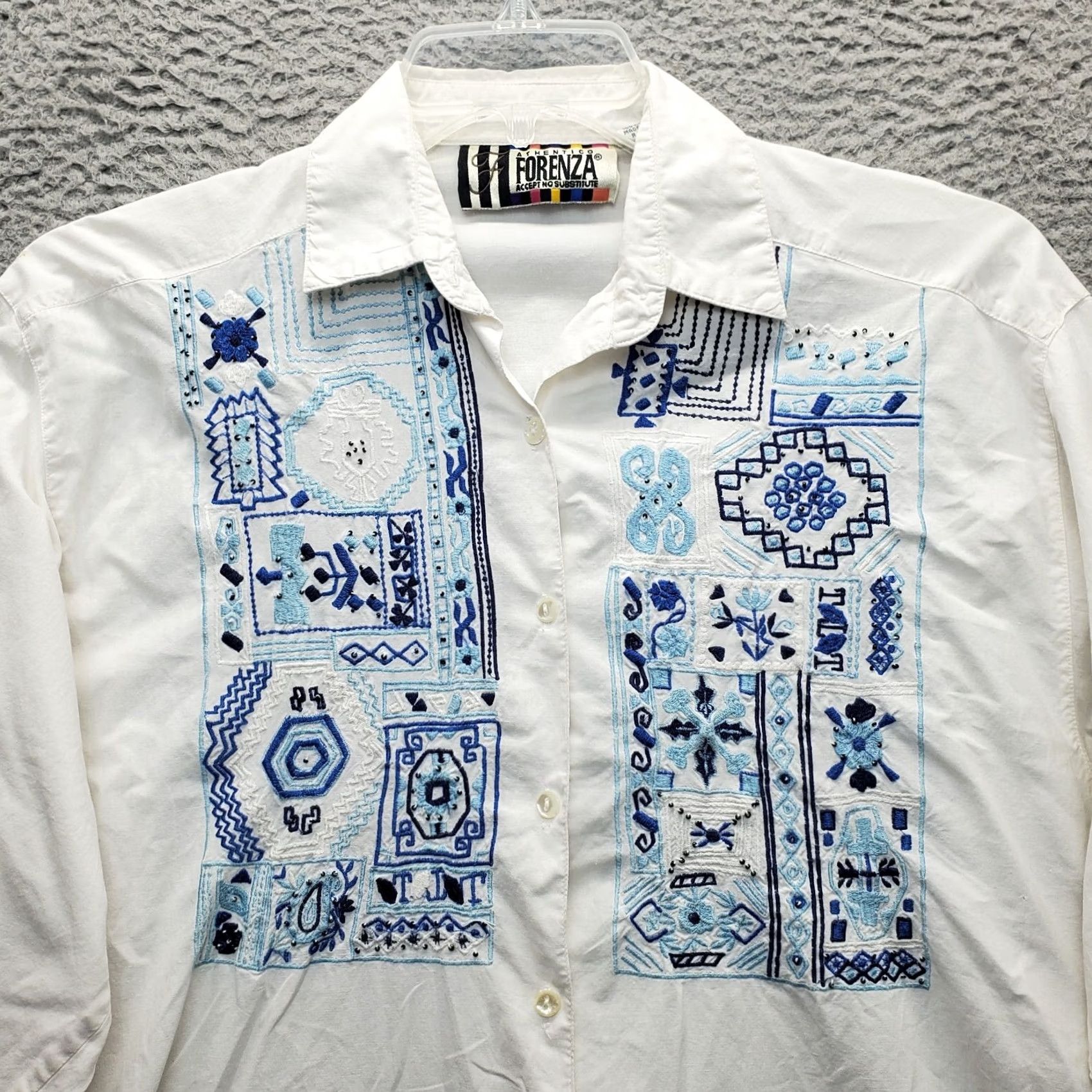 Vintage Forenza Shirt Womens S White Embroidered Beaded Long Sleeve Collared Button-Up Size S / US 4 / IT 40 - 5 Thumbnail