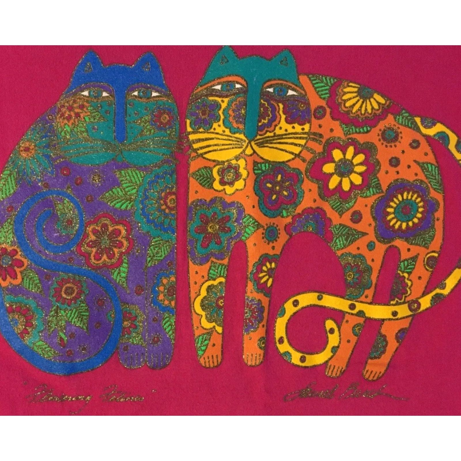 Vintage VINTAGE 90s Laurel Burch Abstract Cat Art Shirt M USA Single Stitch T-Shirt Short Sleeve Pink Men Size US M / EU 48-50 / 2 - 2 Thumbnail