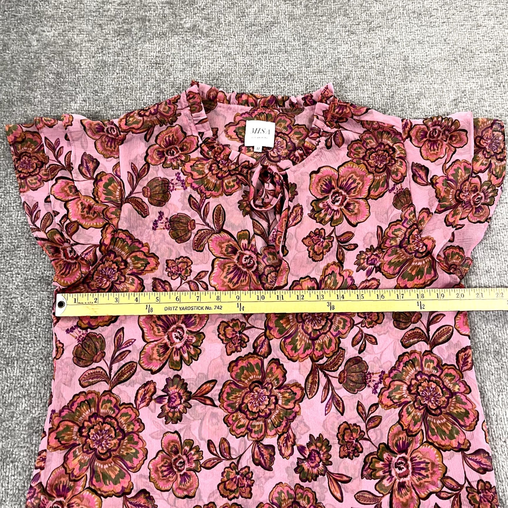 Vintage MISA Top Womens Medium Pink Floral Sheer Layered Sleeve Peasant BOHO Slit V Neck Shirt Size M / US 6-8 / IT 42-44 - 4 Thumbnail